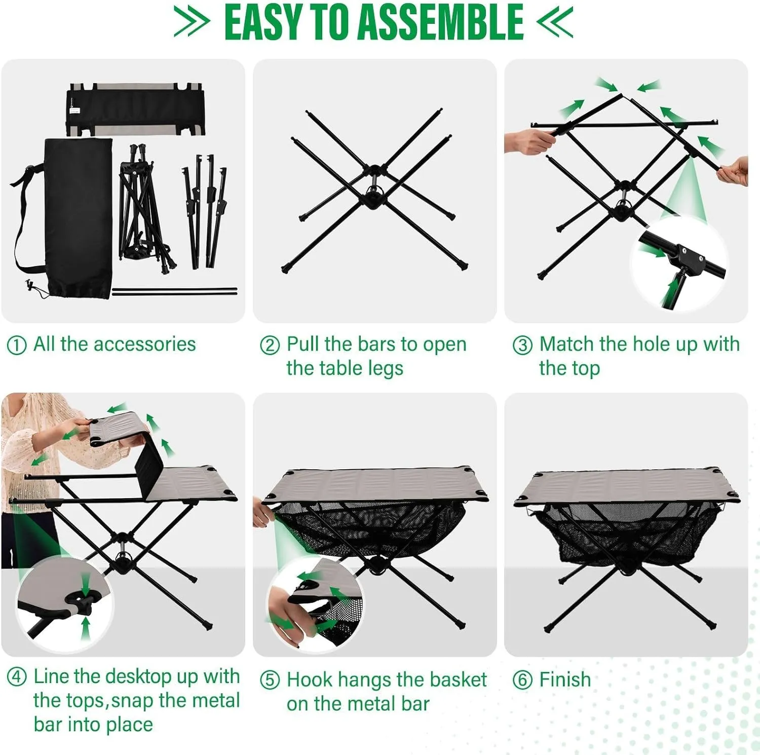 Emelivor Gray Folding Camping Table Portable Beach Table with Carry Bag Small Camp Tables for Picnic Outdoor Fishing Camping Travel