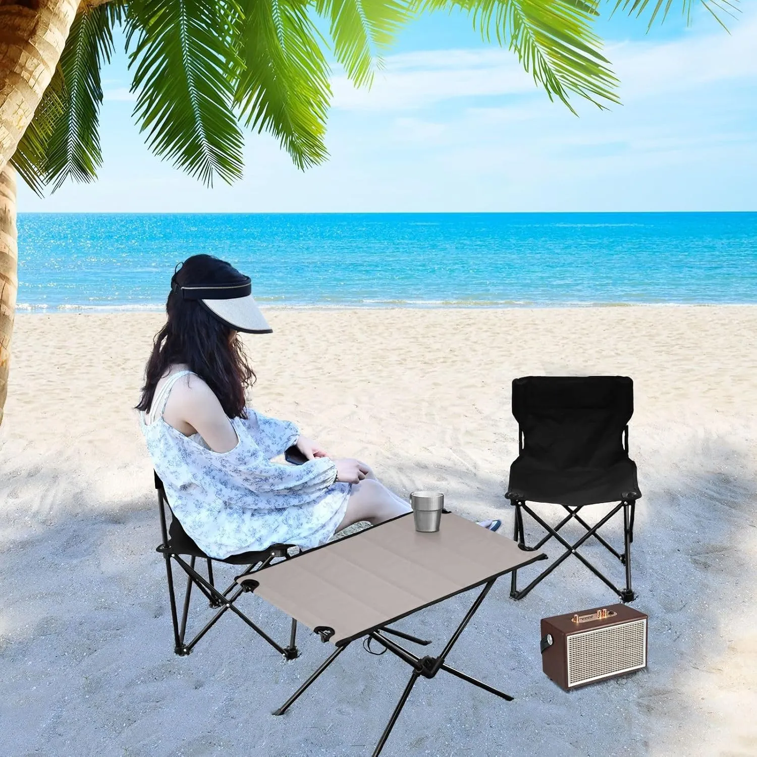 Emelivor Gray Folding Camping Table Portable Beach Table with Carry Bag Small Camp Tables for Picnic Outdoor Fishing Camping Travel
