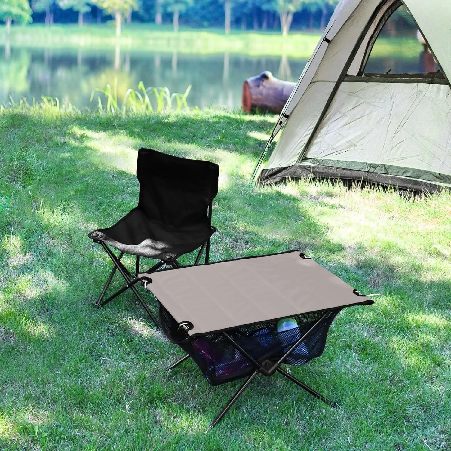 Emelivor Gray Folding Camping Table Portable Beach Table with Carry Bag Small Camp Tables for Picnic Outdoor Fishing Camping Travel