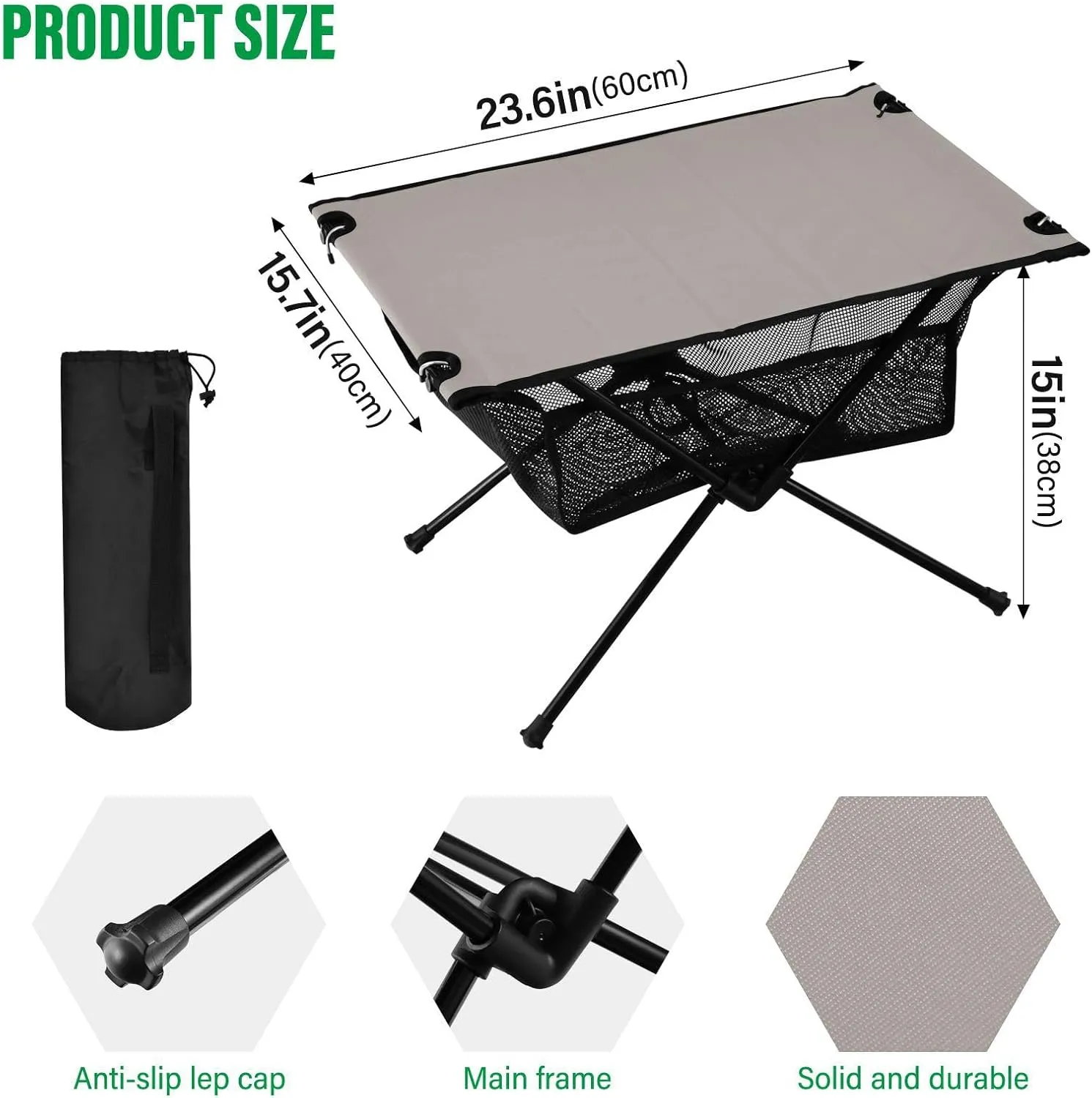 Emelivor Gray Folding Camping Table Portable Beach Table with Carry Bag Small Camp Tables for Picnic Outdoor Fishing Camping Travel