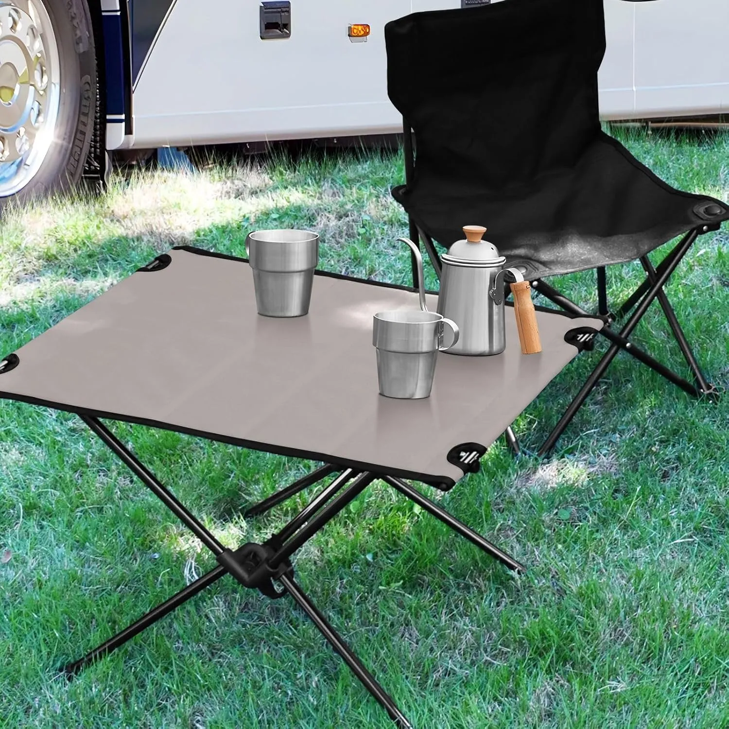 Emelivor Gray Folding Camping Table Portable Beach Table with Carry Bag Small Camp Tables for Picnic Outdoor Fishing Camping Travel