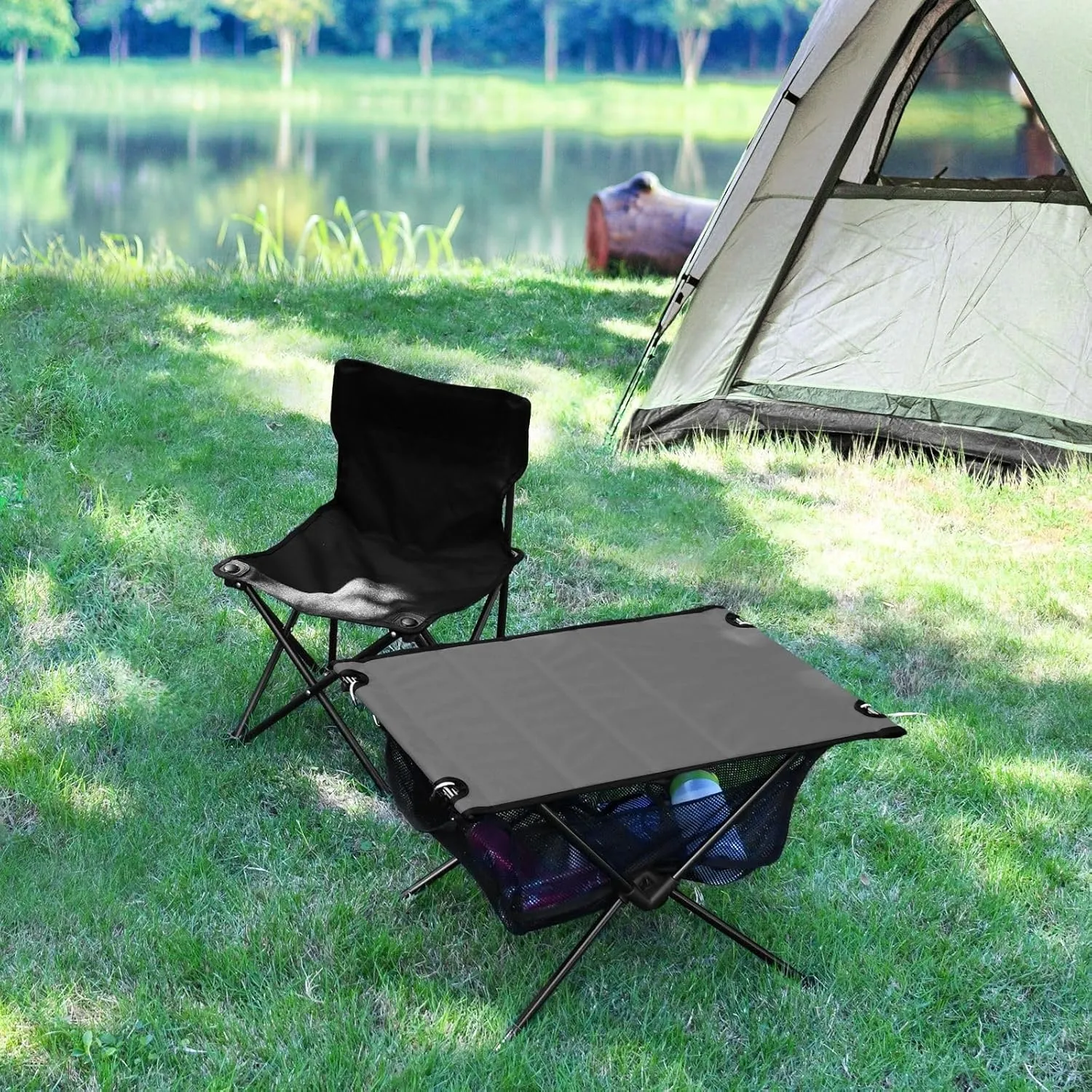 Emelivor Gray Folding Camping Table Portable Beach Table with Carry Bag Small Picnic Table for Picnic Camping Outdoor Travel Hiking