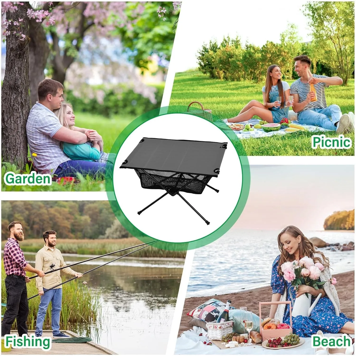 Emelivor Gray Folding Camping Table Portable Beach Table with Carry Bag Small Picnic Table for Picnic Camping Outdoor Travel Hiking