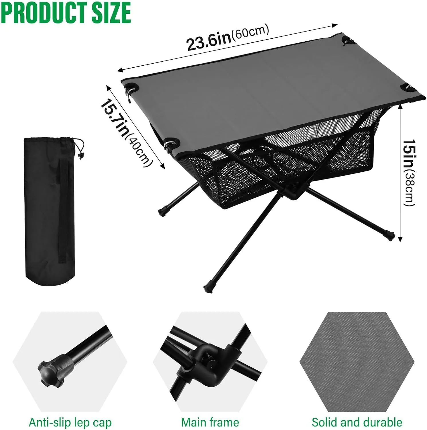 Emelivor Gray Folding Camping Table Portable Beach Table with Carry Bag Small Picnic Table for Picnic Camping Outdoor Travel Hiking