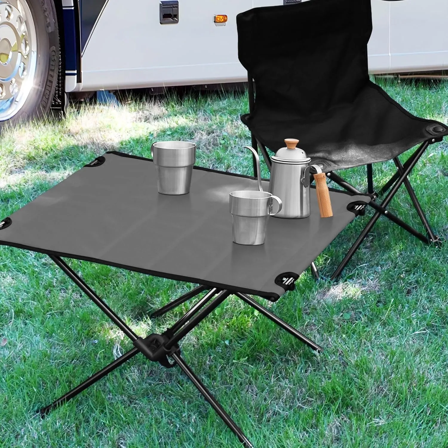 Emelivor Gray Folding Camping Table Portable Beach Table with Carry Bag Small Picnic Table for Picnic Camping Outdoor Travel Hiking