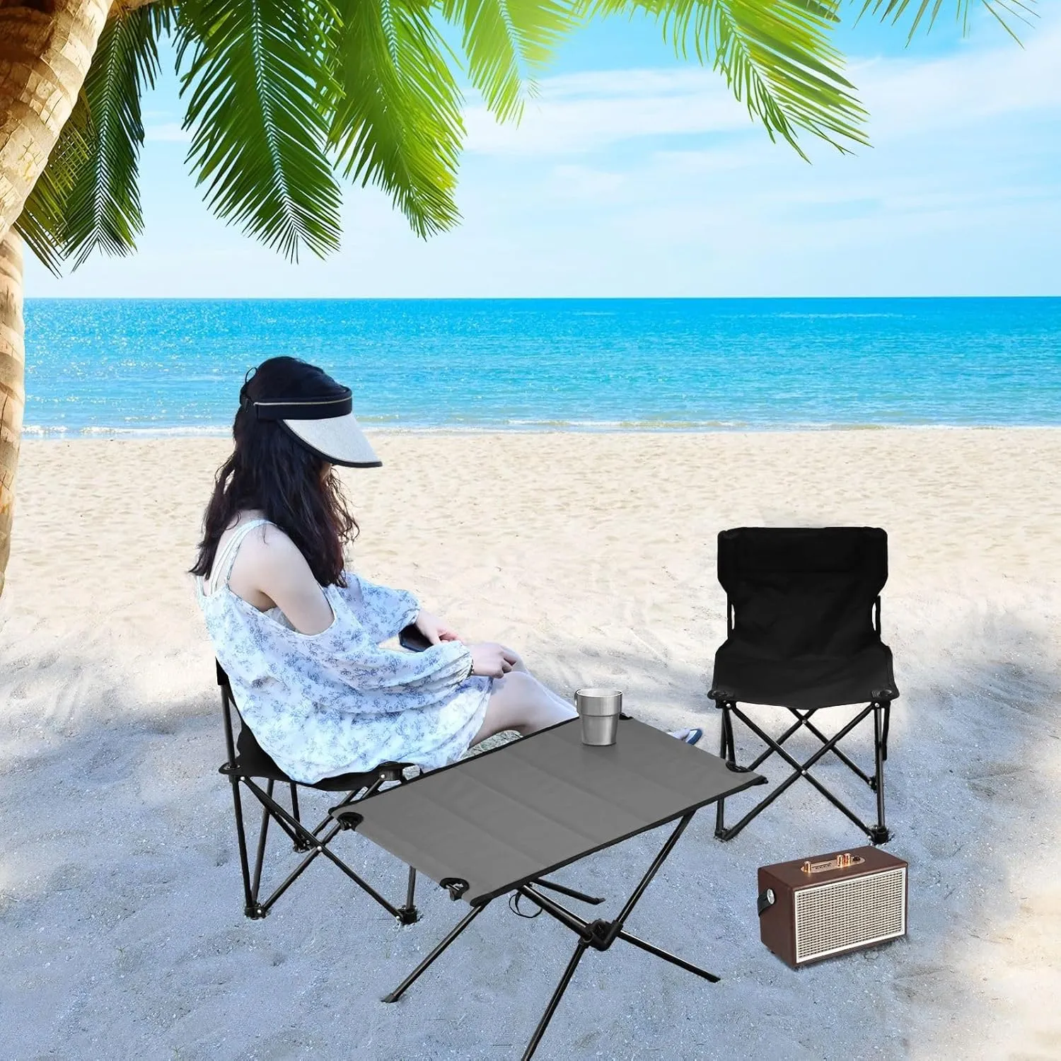 Emelivor Gray Folding Camping Table Portable Beach Table with Carry Bag Small Picnic Table for Picnic Camping Outdoor Travel Hiking