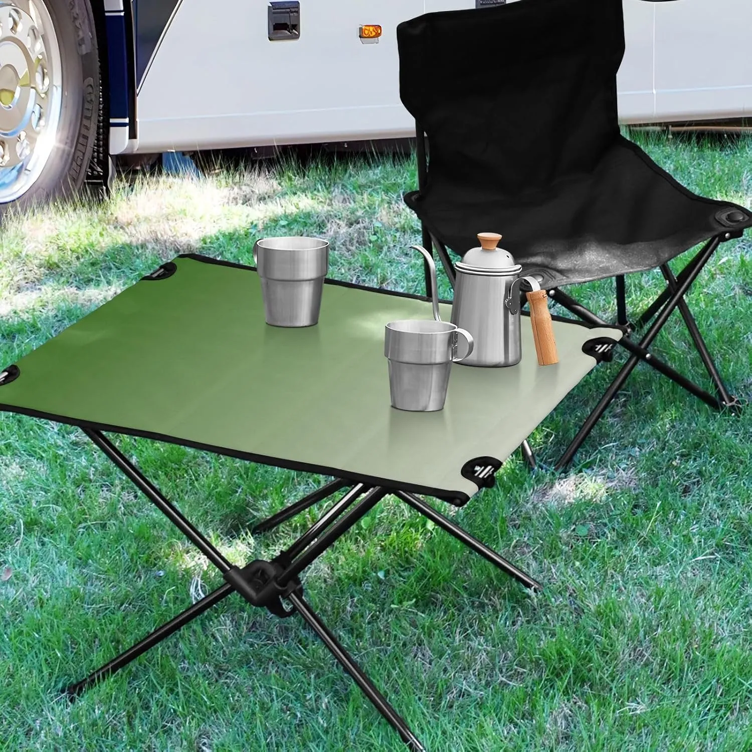 Emelivor Green Gradient Folding Camping Table Portable Beach Table with Carry Bag Small Craft Table for Camping Outdoor Picnic Travel Cooking