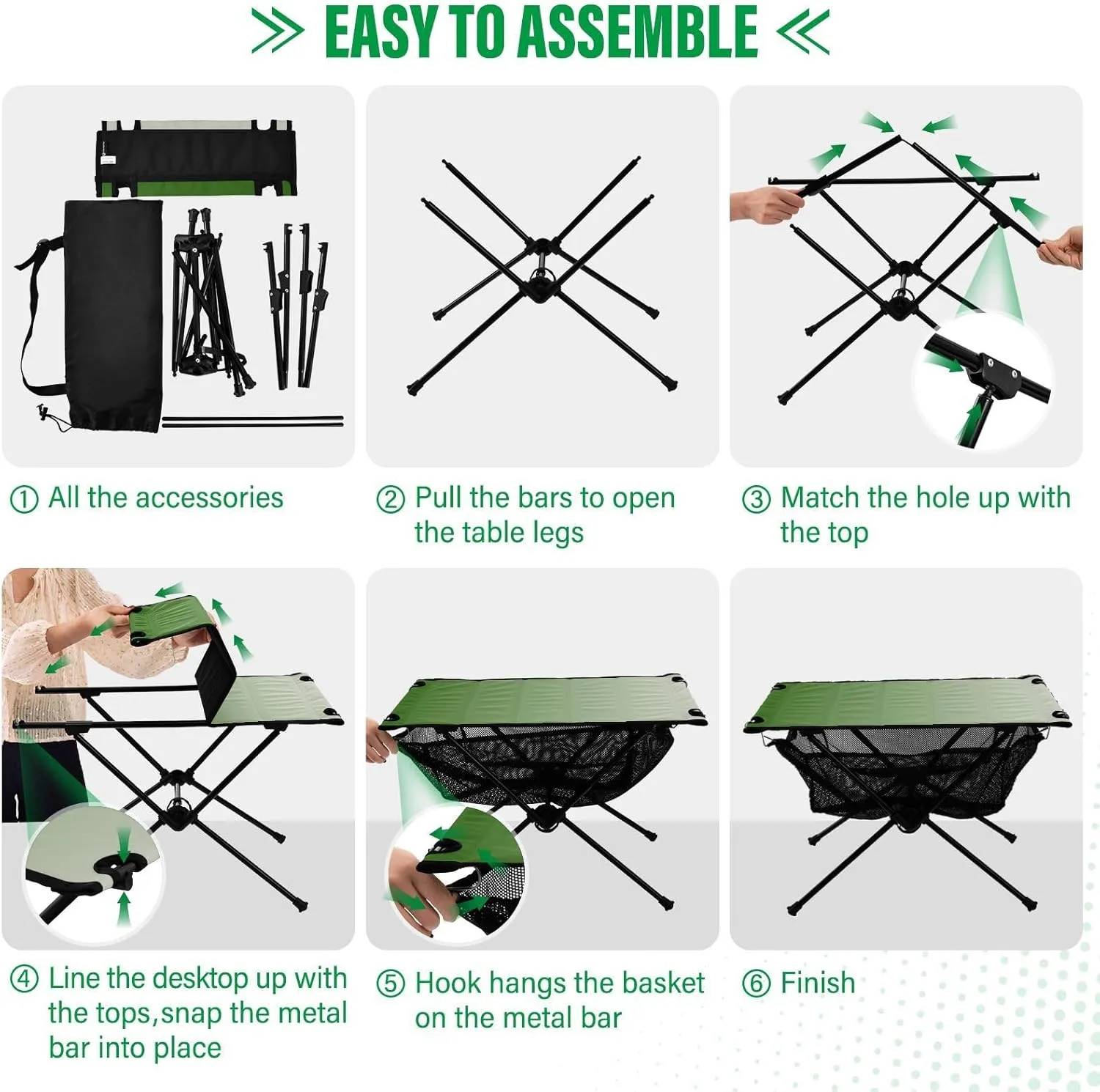 Emelivor Green Gradient Folding Camping Table Portable Beach Table with Carry Bag Small Craft Table for Camping Outdoor Picnic Travel Cooking
