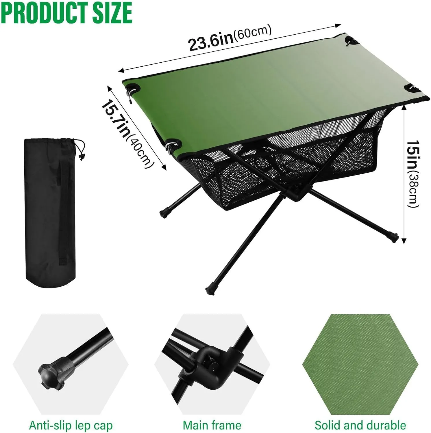 Emelivor Green Gradient Folding Camping Table Portable Beach Table with Carry Bag Small Craft Table for Camping Outdoor Picnic Travel Cooking