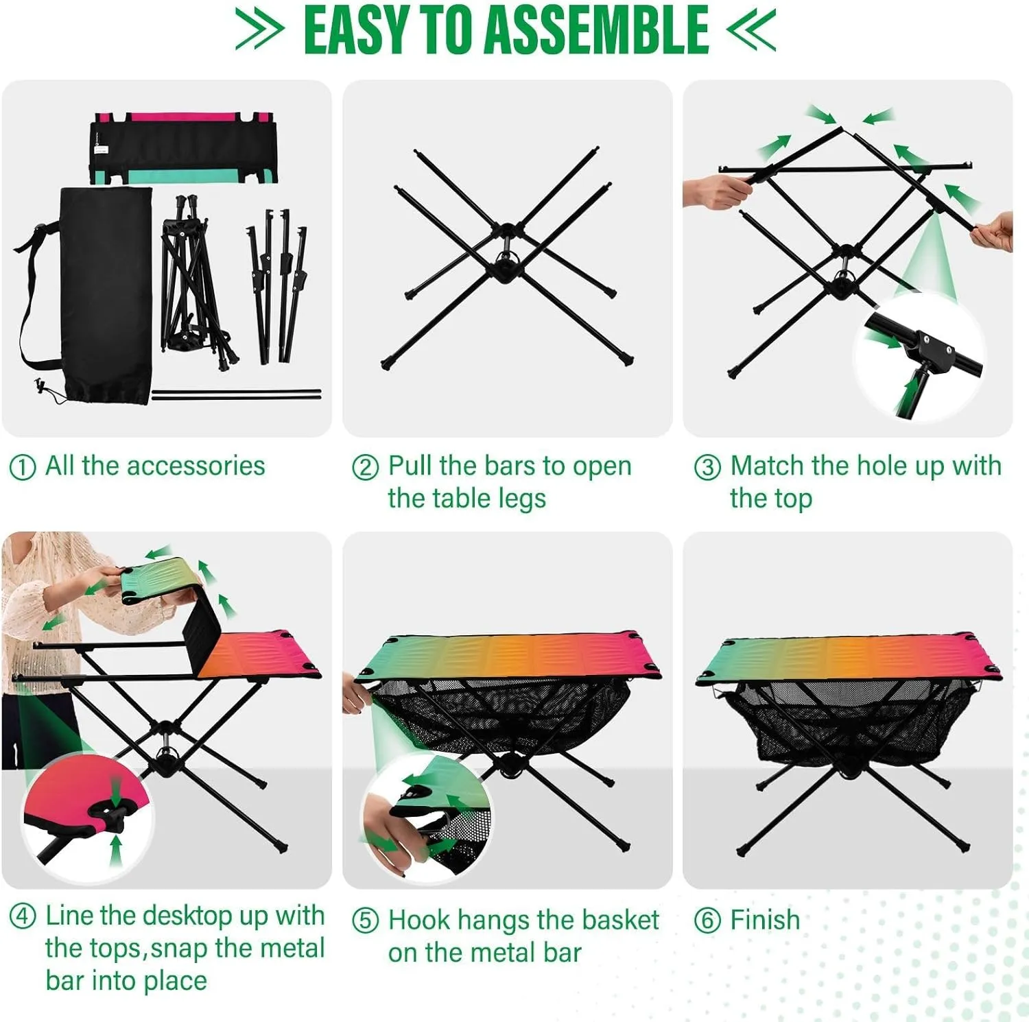 Emelivor Green Red Gradient Folding Camping Table Portable Beach Table with Carry Bag Small Collapsible Table for Outdoor Hiking Picnic Travel Beach