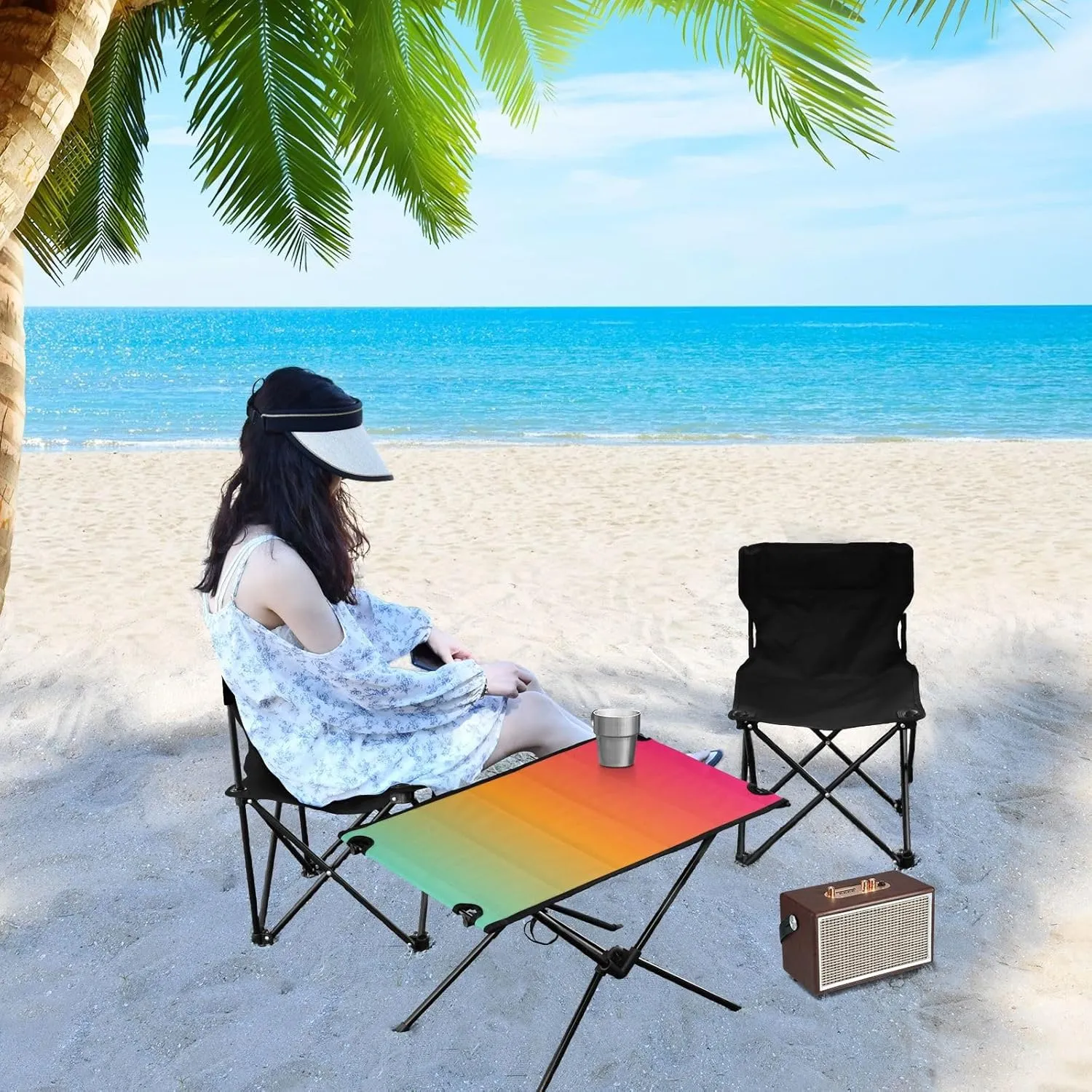 Emelivor Green Red Gradient Folding Camping Table Portable Beach Table with Carry Bag Small Collapsible Table for Outdoor Hiking Picnic Travel Beach
