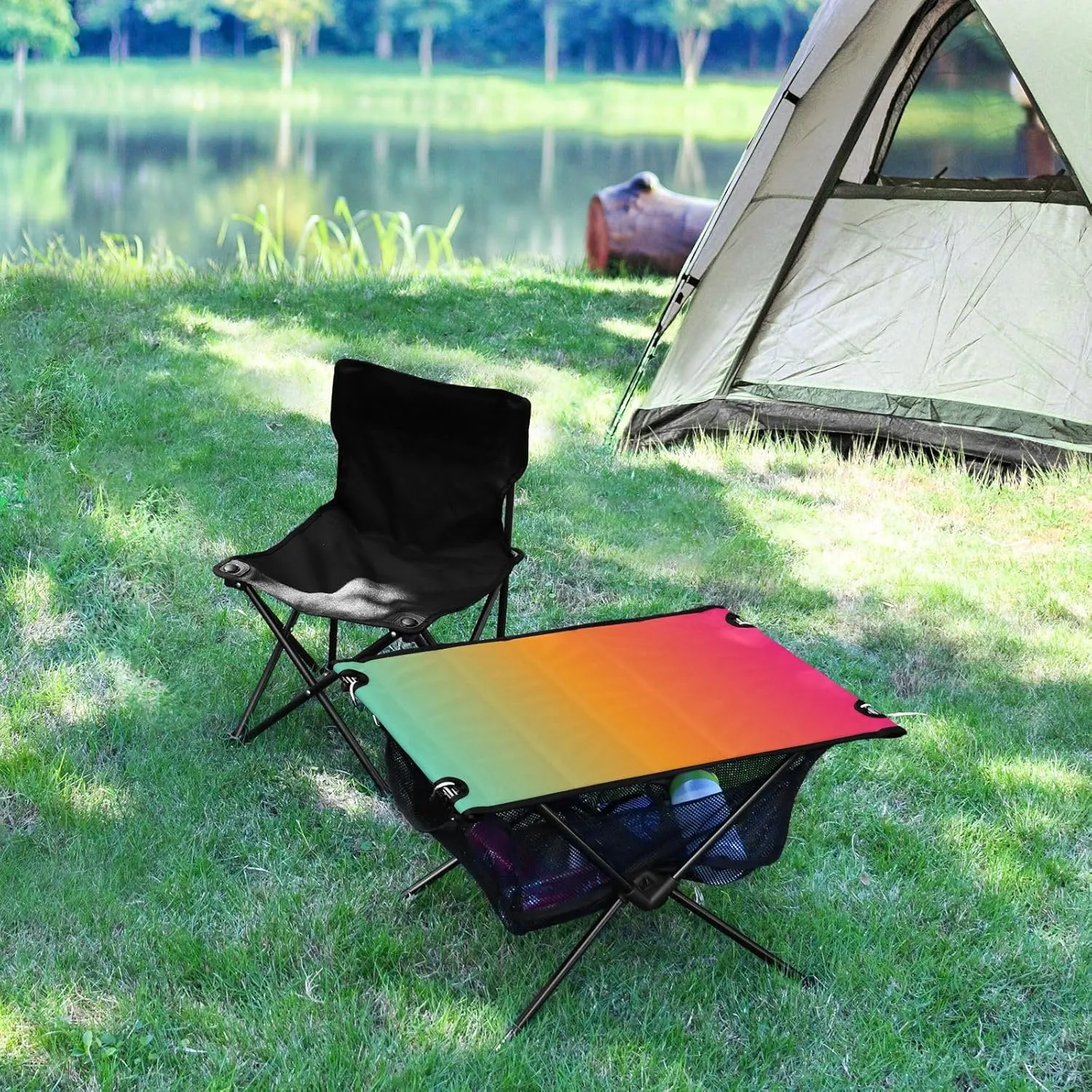 Emelivor Green Red Gradient Folding Camping Table Portable Beach Table with Carry Bag Small Collapsible Table for Outdoor Hiking Picnic Travel Beach
