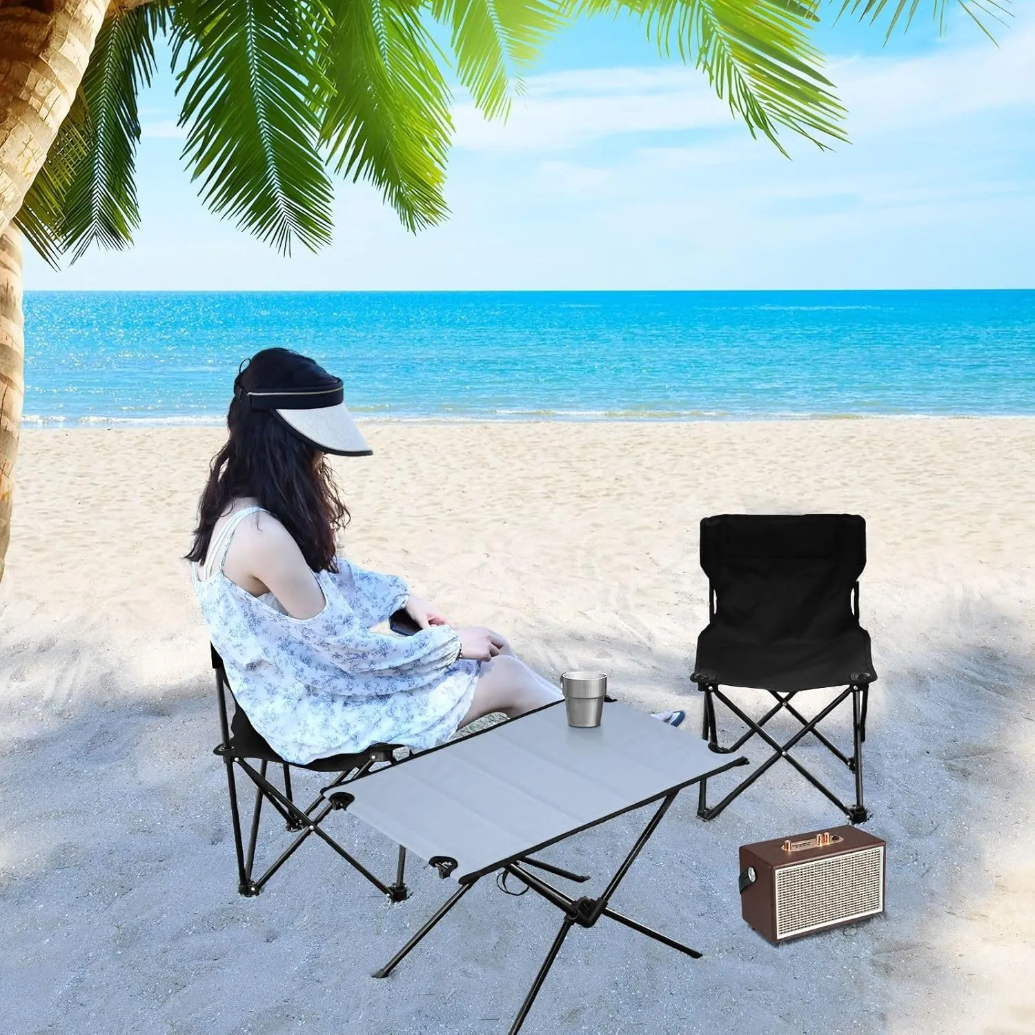 Emelivor Light Steel Folding Camping Table Portable Beach Table with Carry Bag Small Camping Side Table for Outdoor Hiking Picnic Travel Beach