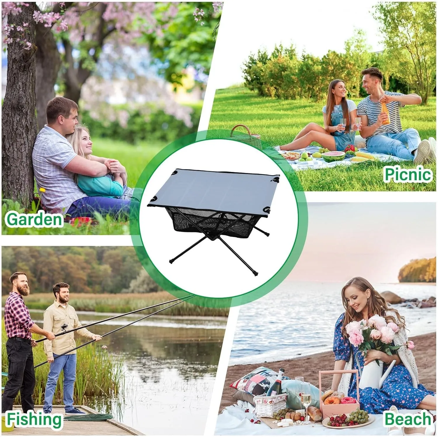 Emelivor Light Steel Folding Camping Table Portable Beach Table with Carry Bag Small Camping Side Table for Outdoor Hiking Picnic Travel Beach