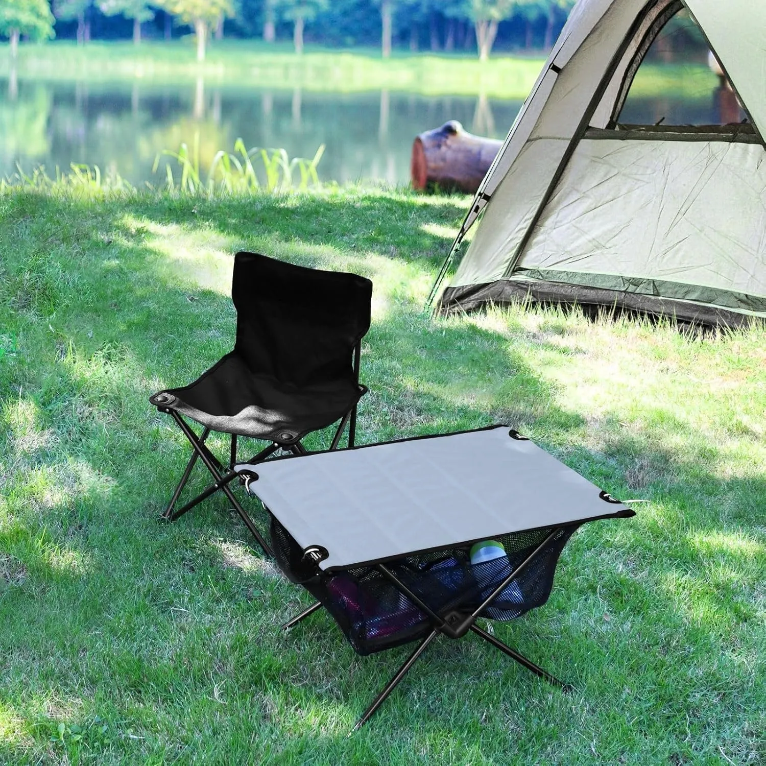 Emelivor Light Steel Folding Camping Table Portable Beach Table with Carry Bag Small Camping Side Table for Outdoor Hiking Picnic Travel Beach