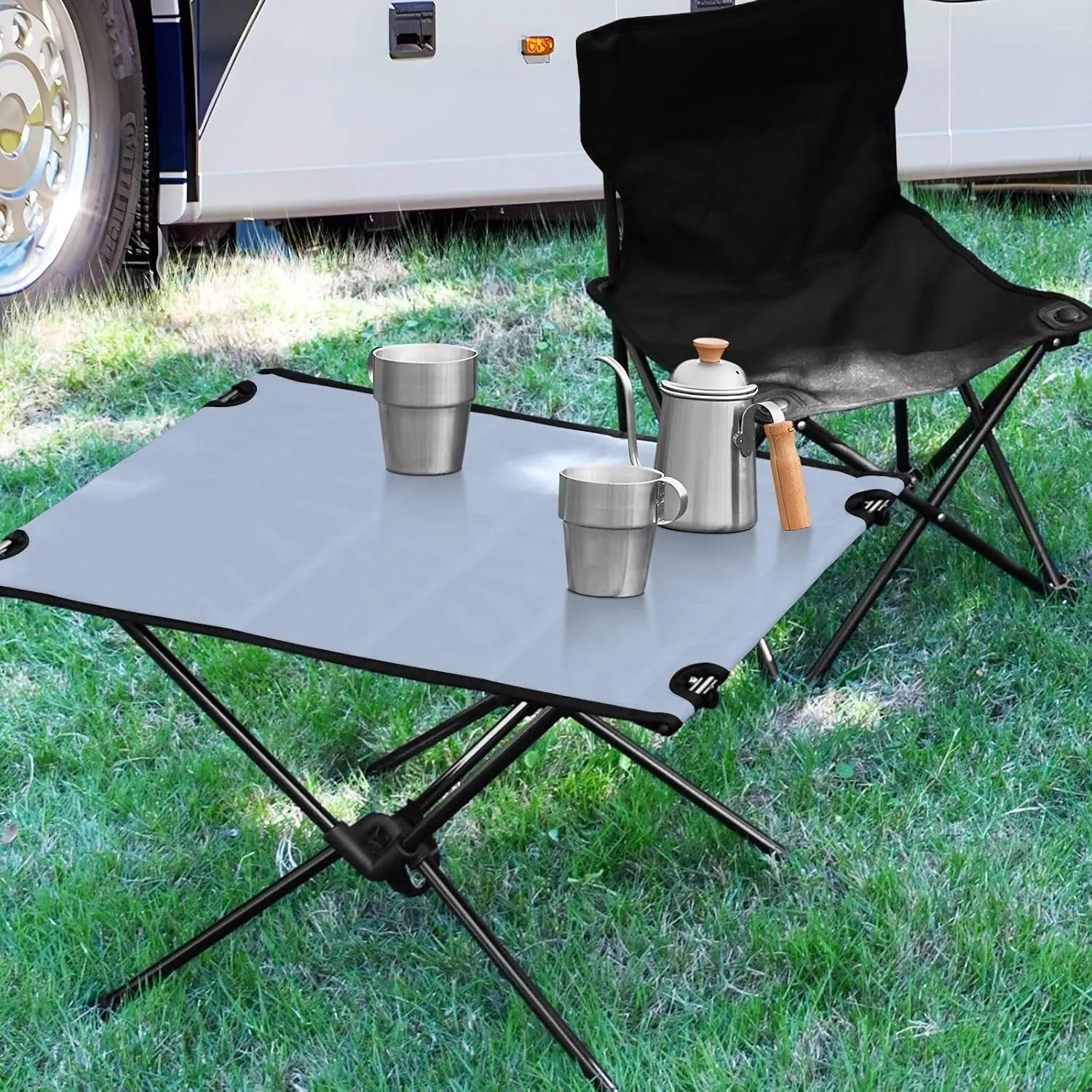 Emelivor Light Steel Folding Camping Table Portable Beach Table with Carry Bag Small Camping Side Table for Outdoor Hiking Picnic Travel Beach