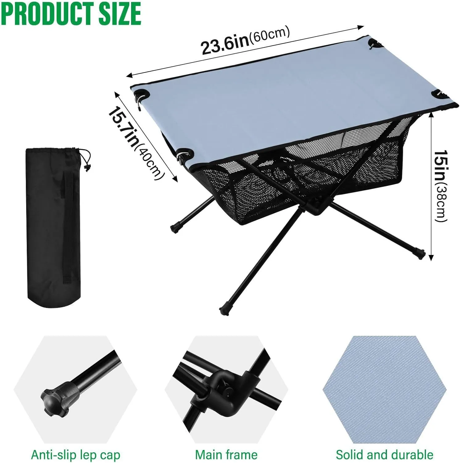 Emelivor Light Steel Folding Camping Table Portable Beach Table with Carry Bag Small Camping Side Table for Outdoor Hiking Picnic Travel Beach