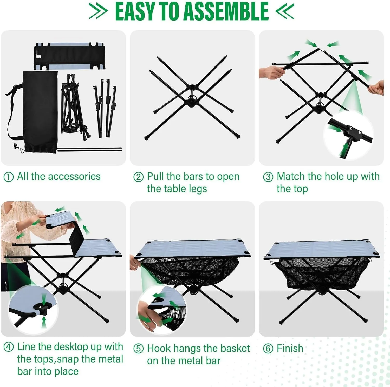 Emelivor Light Steel Folding Camping Table Portable Beach Table with Carry Bag Small Camping Side Table for Outdoor Hiking Picnic Travel Beach