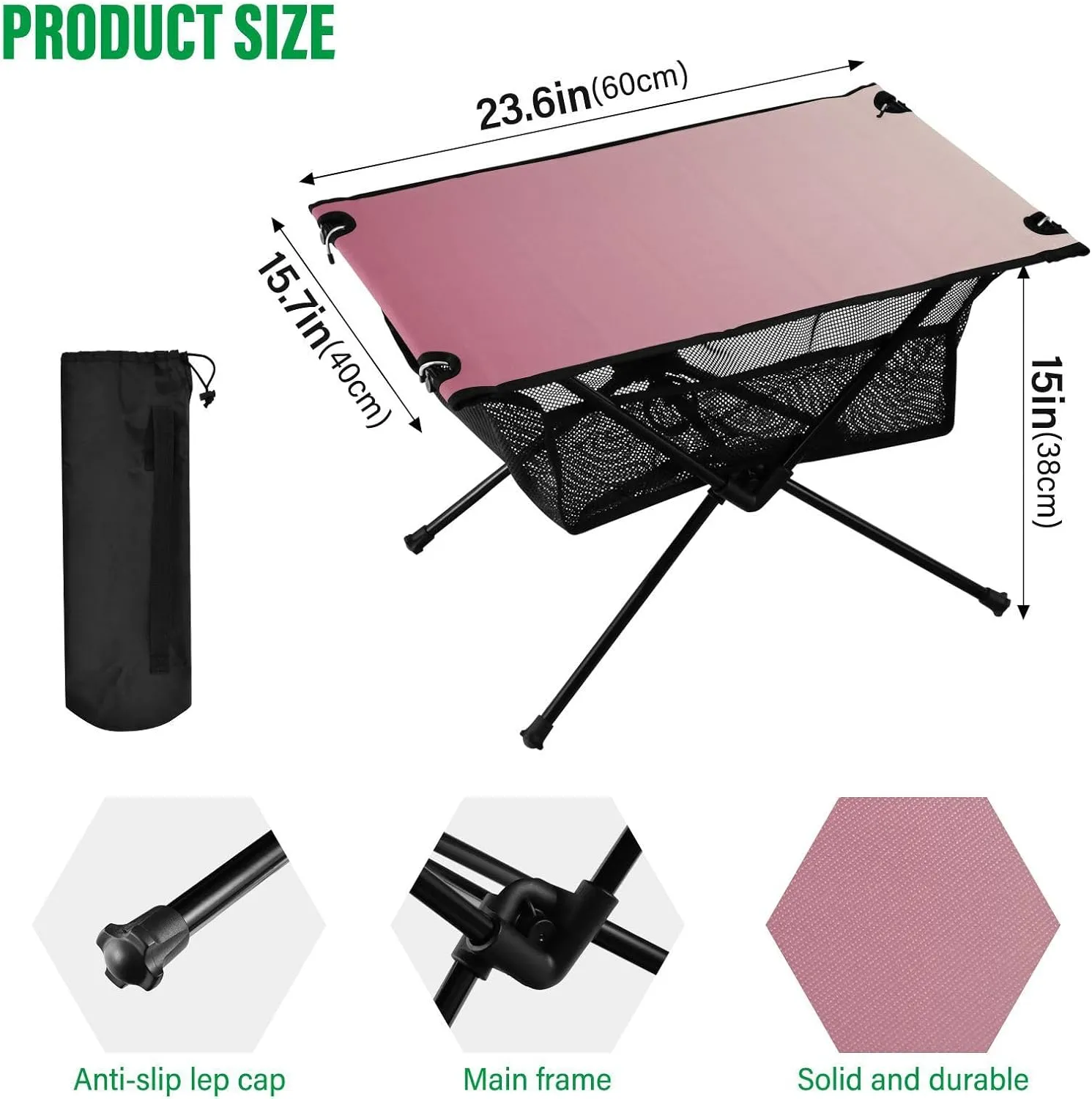Emelivor Pink Gradient Folding Camping Table Portable Beach Table with Carry Bag Small Camp Tables for Outdoor Hiking Camping Picnic Travel