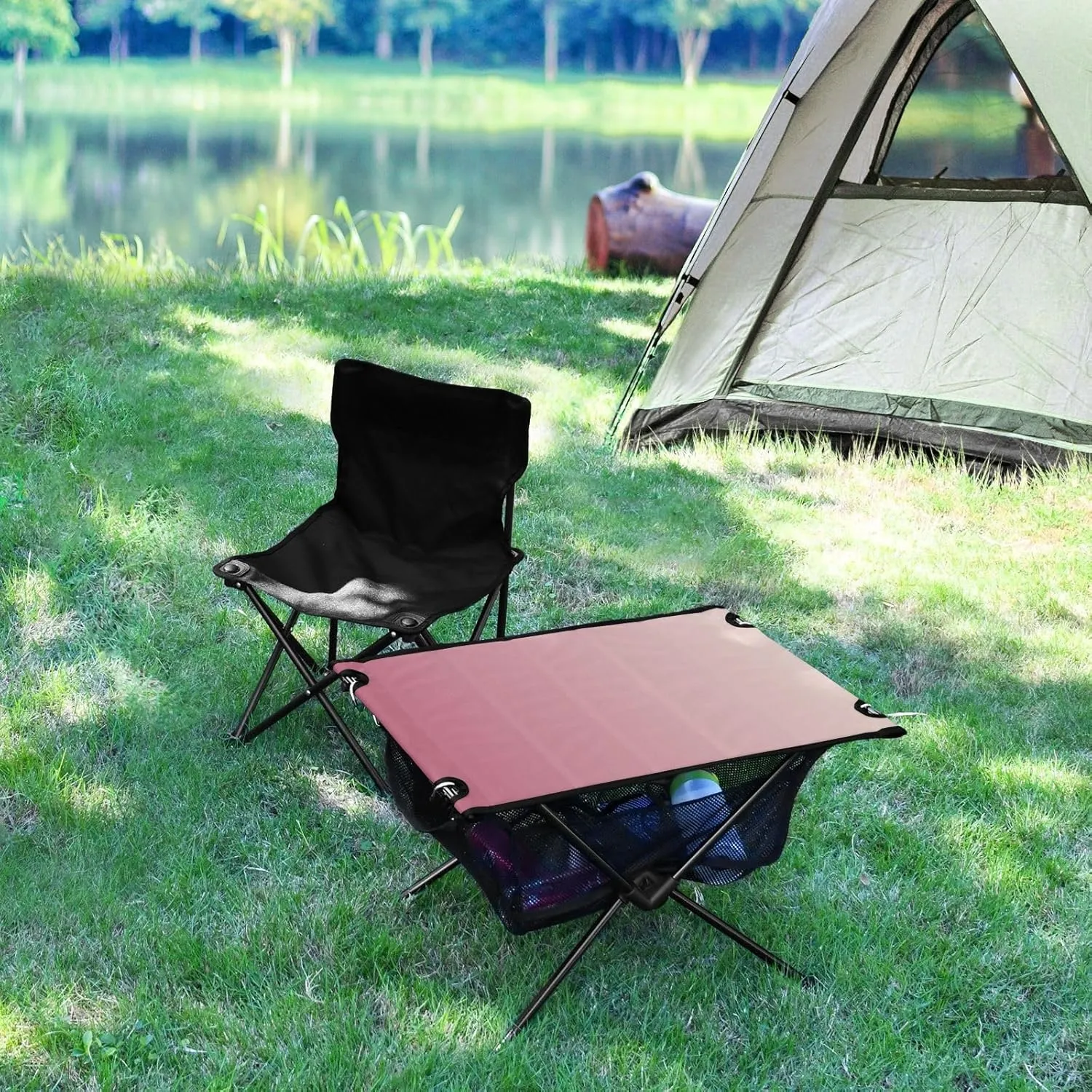 Emelivor Pink Gradient Folding Camping Table Portable Beach Table with Carry Bag Small Camp Tables for Outdoor Hiking Camping Picnic Travel