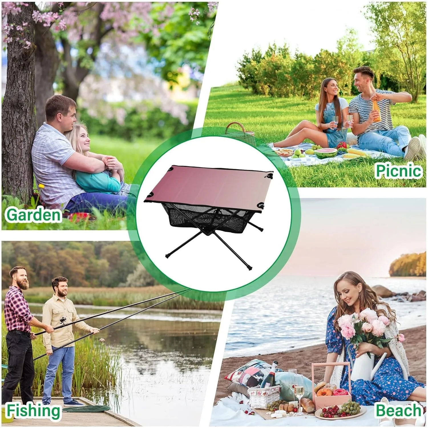 Emelivor Pink Gradient Folding Camping Table Portable Beach Table with Carry Bag Small Camp Tables for Outdoor Hiking Camping Picnic Travel