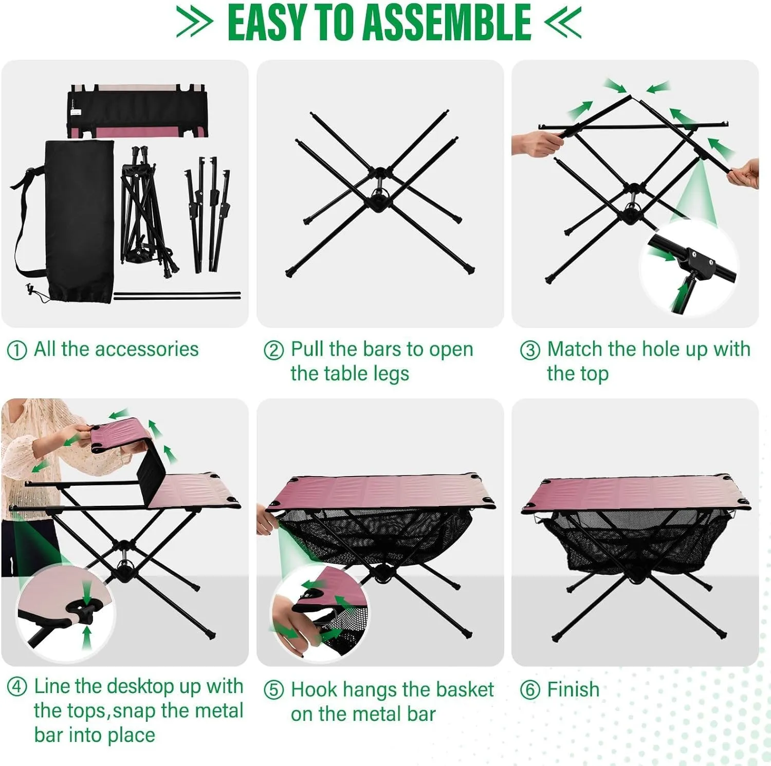 Emelivor Pink Gradient Folding Camping Table Portable Beach Table with Carry Bag Small Camp Tables for Outdoor Hiking Camping Picnic Travel