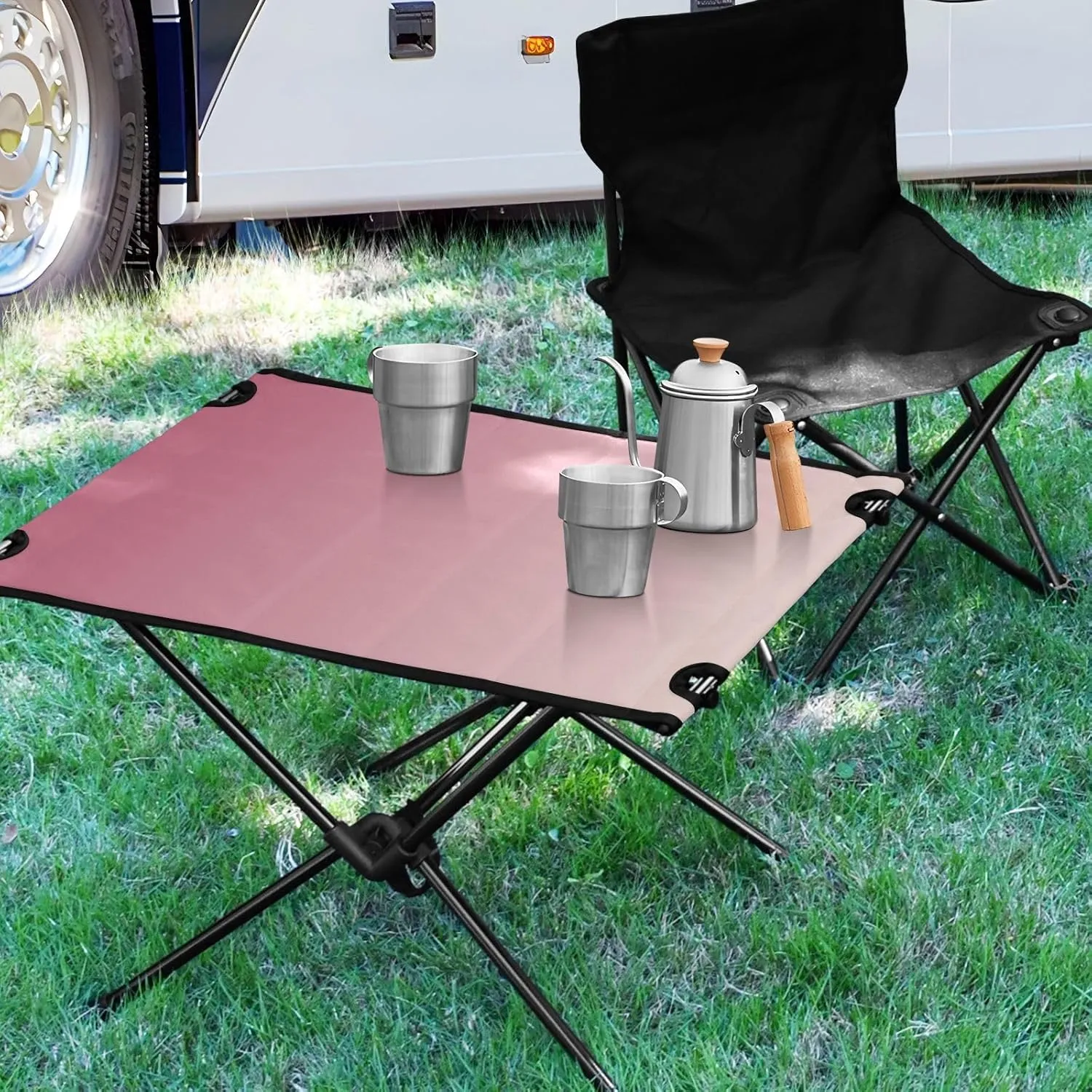Emelivor Pink Gradient Folding Camping Table Portable Beach Table with Carry Bag Small Camp Tables for Outdoor Hiking Camping Picnic Travel