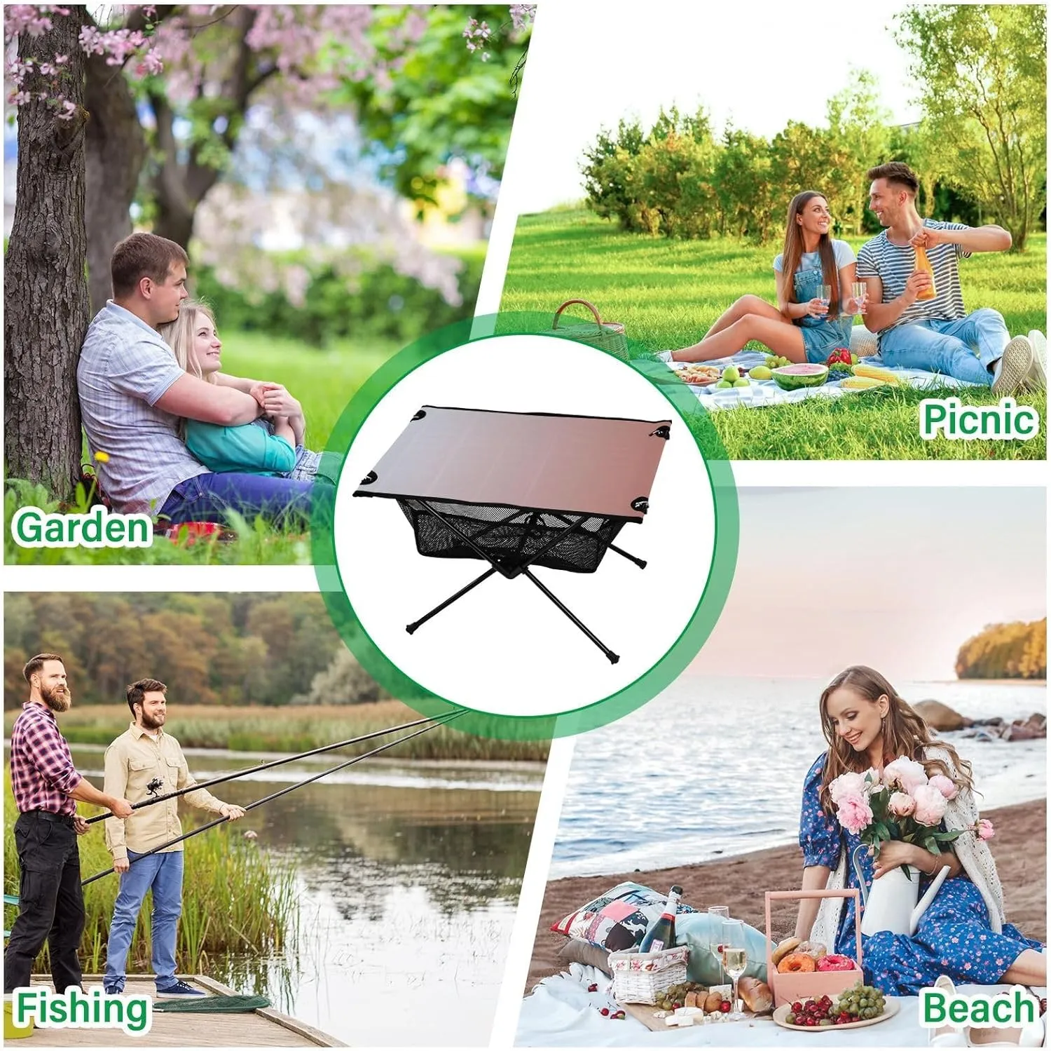 Emelivor Pink Gradient Folding Camping Table Portable Beach Table with Carry Bag Small Foldable Table for Camping Hiking Picnic Cooking Travel