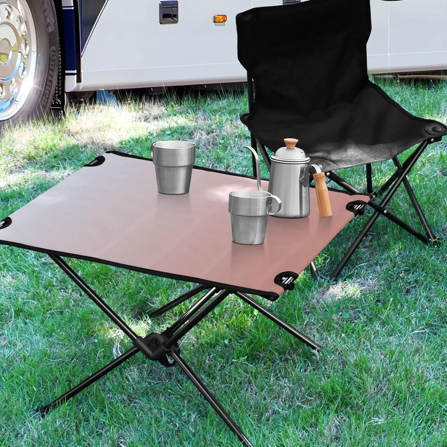 Emelivor Pink Gradient Folding Camping Table Portable Beach Table with Carry Bag Small Foldable Table for Camping Hiking Picnic Cooking Travel