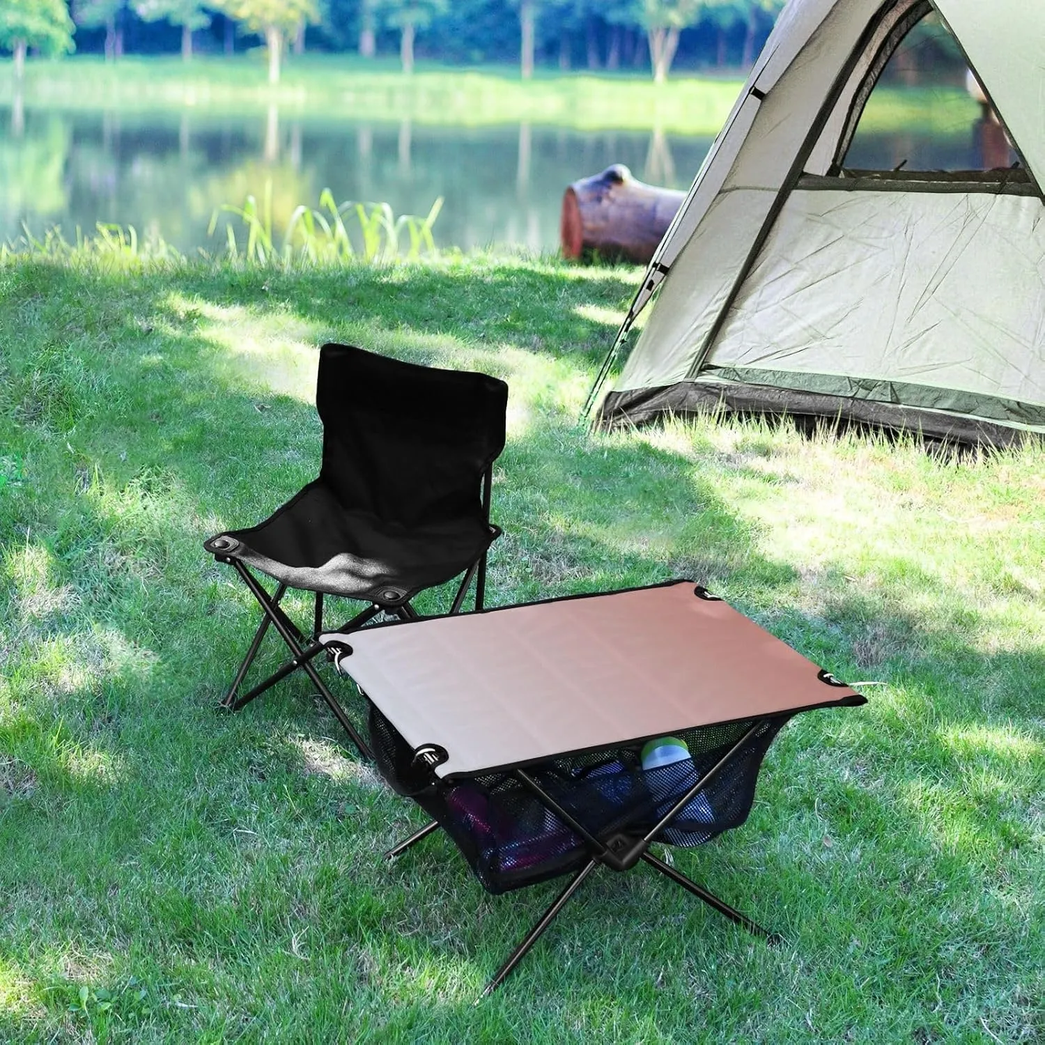 Emelivor Pink Gradient Folding Camping Table Portable Beach Table with Carry Bag Small Foldable Table for Camping Hiking Picnic Cooking Travel
