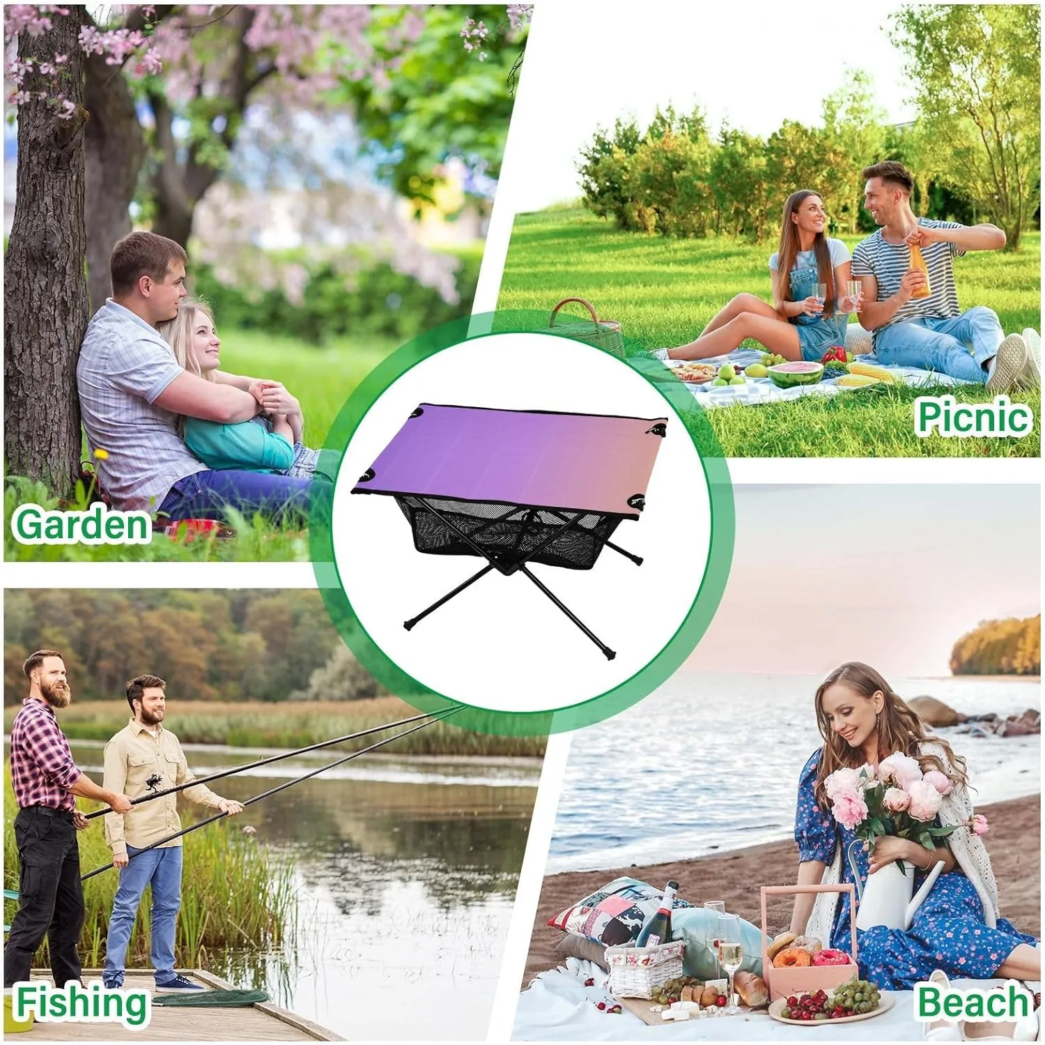 Emelivor Purple Gradient Folding Camping Table Portable Beach Table with Carry Bag Small Collapsible Table for Picnic Camping Outdoor Travel Hiking