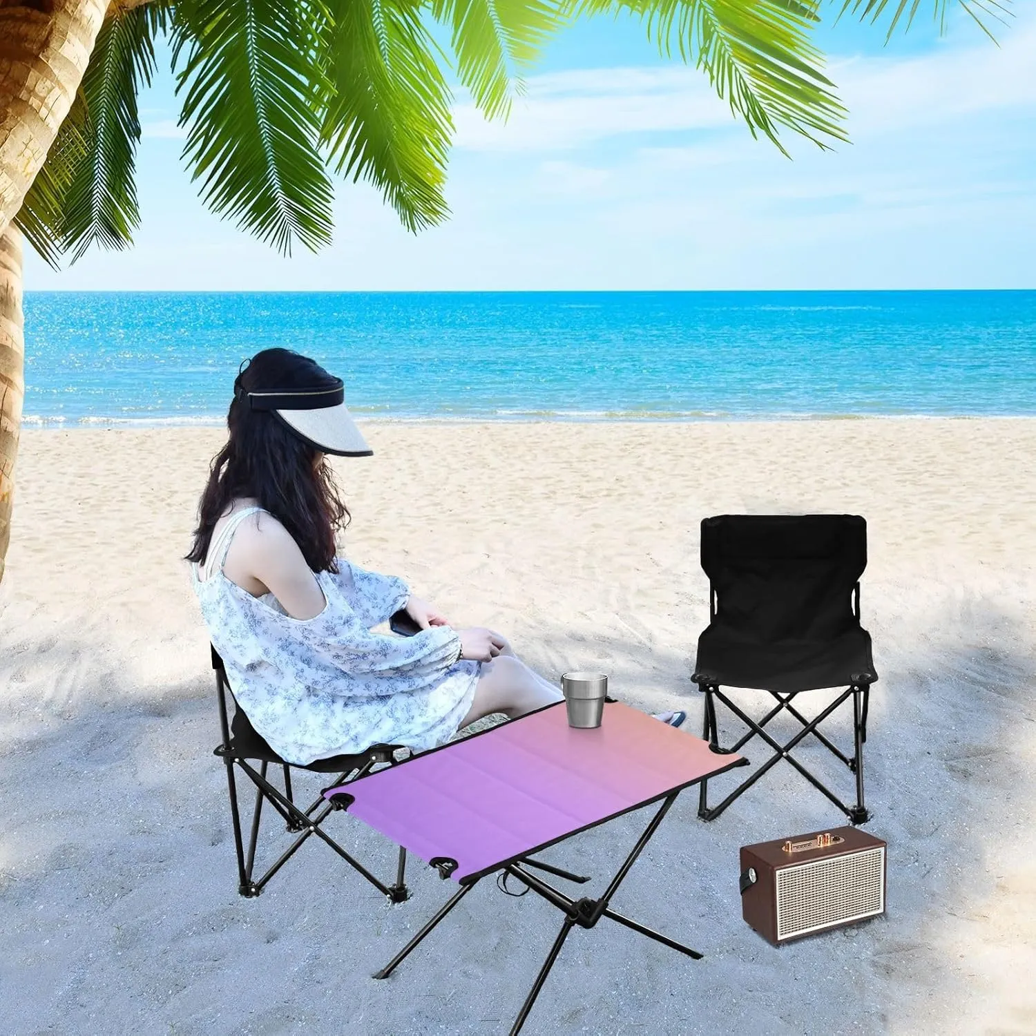 Emelivor Purple Gradient Folding Camping Table Portable Beach Table with Carry Bag Small Collapsible Table for Picnic Camping Outdoor Travel Hiking