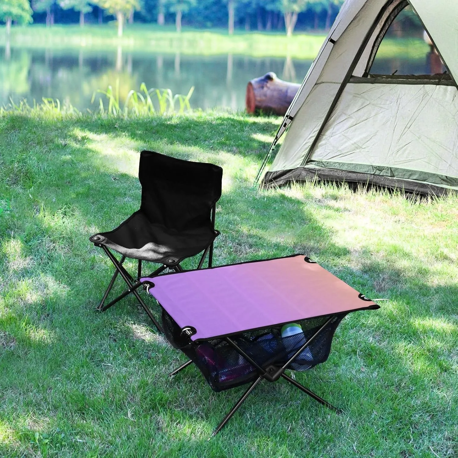 Emelivor Purple Gradient Folding Camping Table Portable Beach Table with Carry Bag Small Collapsible Table for Picnic Camping Outdoor Travel Hiking