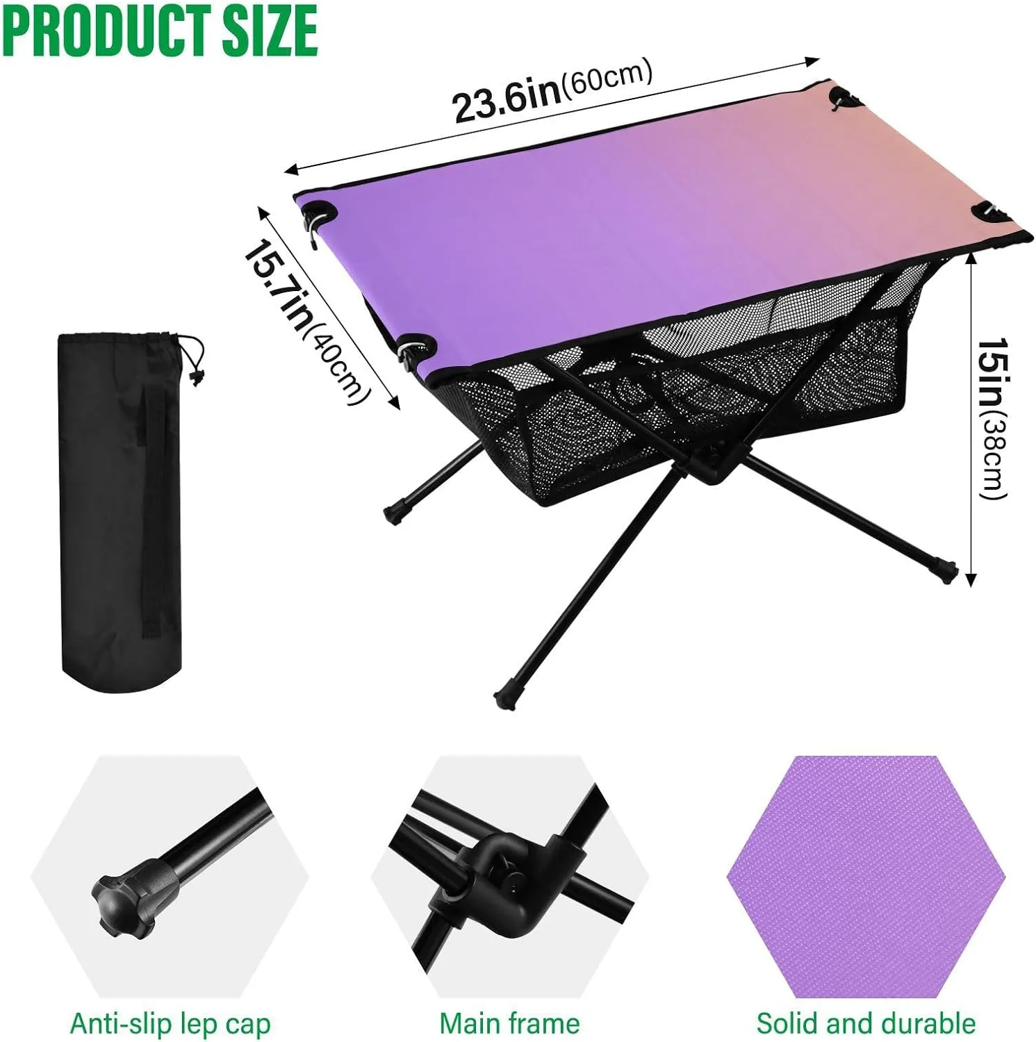 Emelivor Purple Gradient Folding Camping Table Portable Beach Table with Carry Bag Small Collapsible Table for Picnic Camping Outdoor Travel Hiking