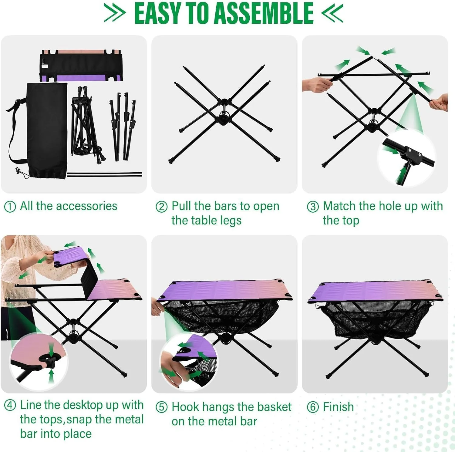 Emelivor Purple Gradient Folding Camping Table Portable Beach Table with Carry Bag Small Collapsible Table for Picnic Camping Outdoor Travel Hiking