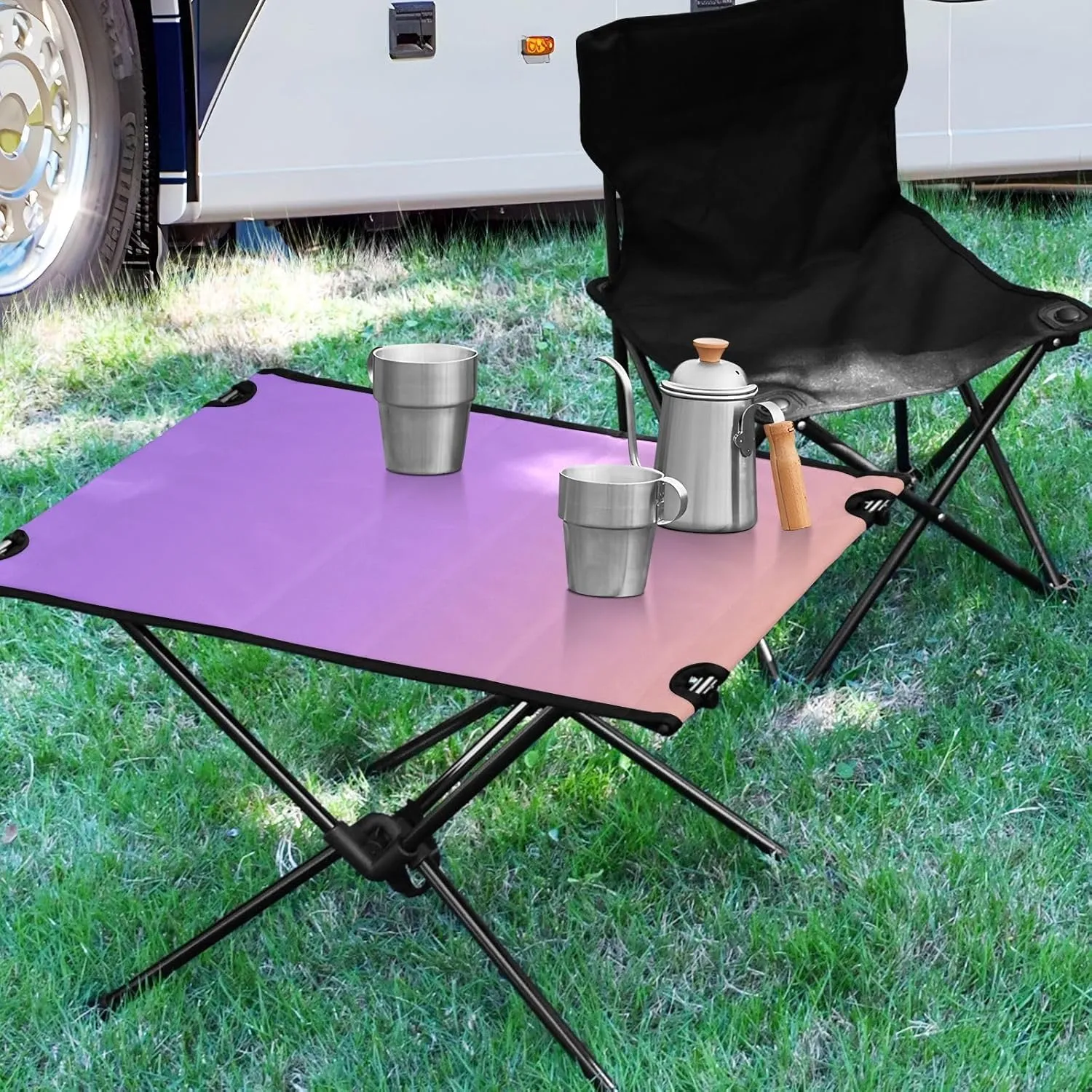 Emelivor Purple Gradient Folding Camping Table Portable Beach Table with Carry Bag Small Collapsible Table for Picnic Camping Outdoor Travel Hiking