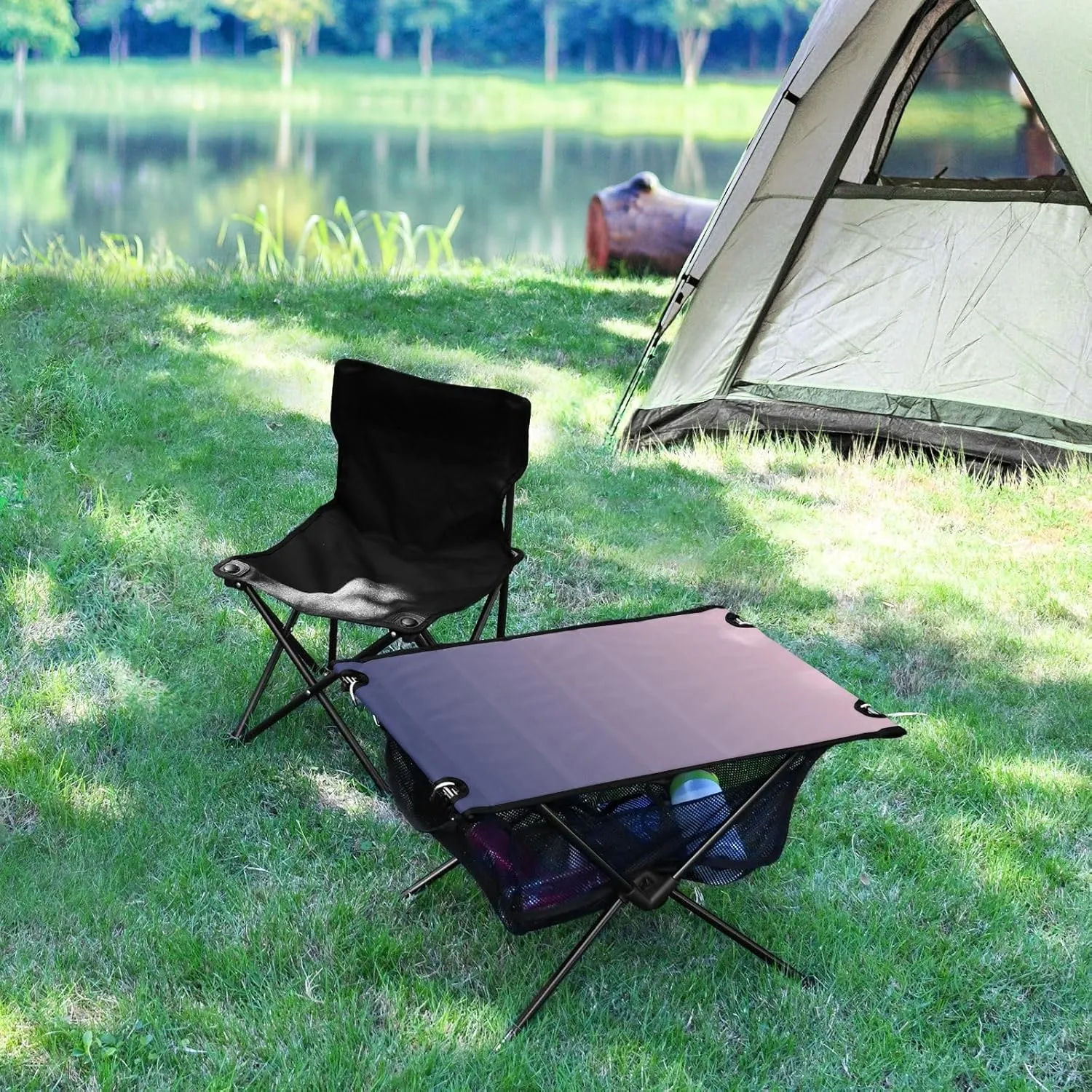 Emelivor Purple Pink Gradient Folding Camping Table Portable Beach Table with Carry Bag Small Picnic Table for Camping BBQ Hiking Outdoor Travel