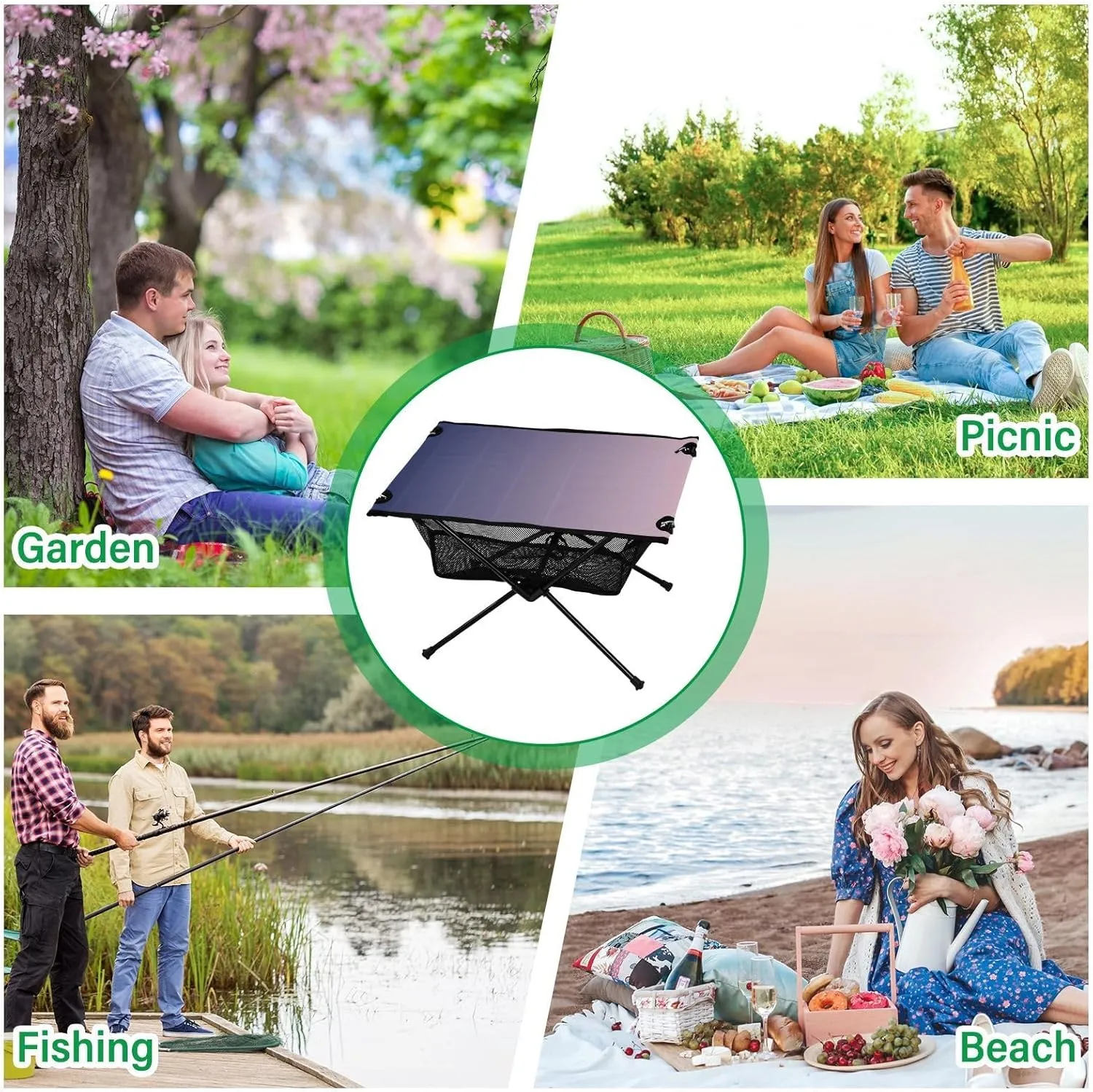 Emelivor Purple Pink Gradient Folding Camping Table Portable Beach Table with Carry Bag Small Picnic Table for Camping BBQ Hiking Outdoor Travel