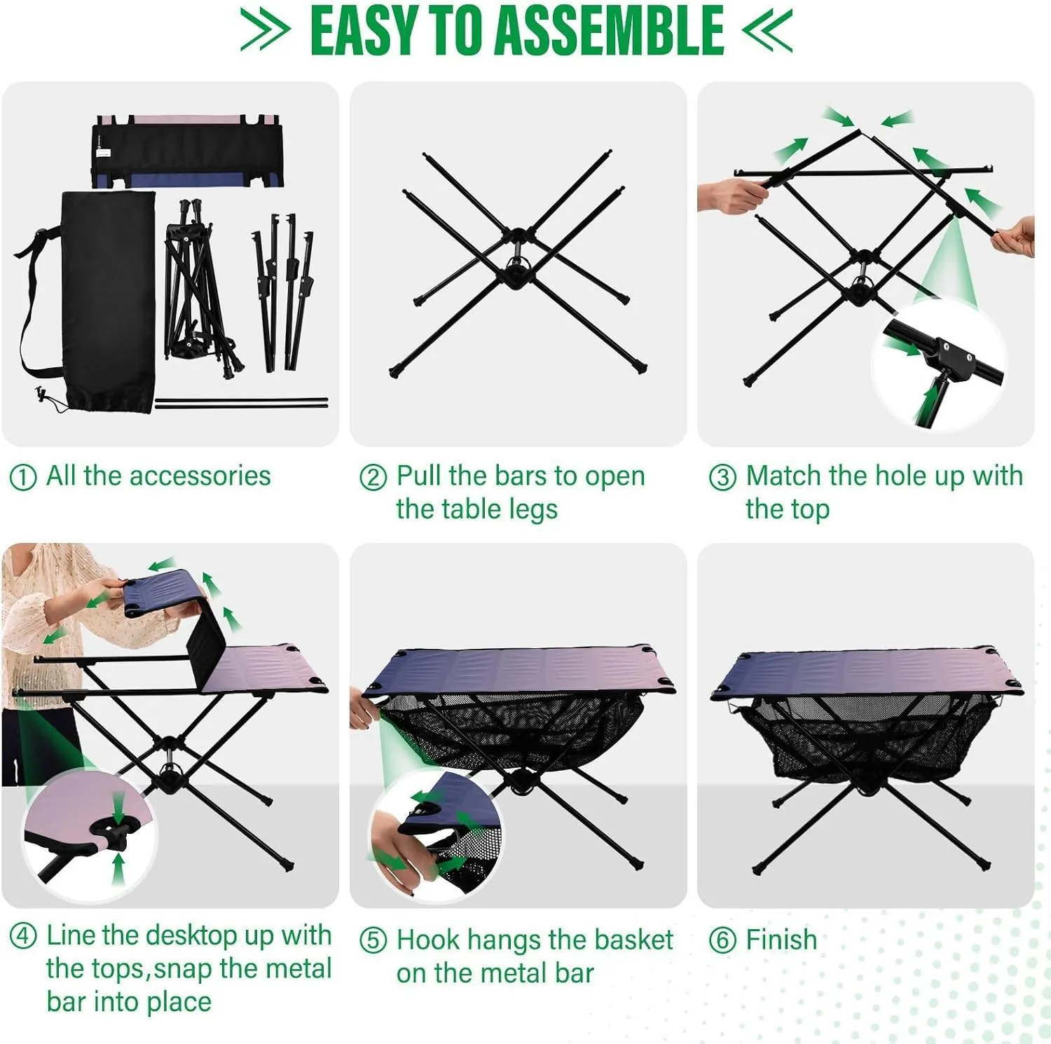 Emelivor Purple Pink Gradient Folding Camping Table Portable Beach Table with Carry Bag Small Picnic Table for Camping BBQ Hiking Outdoor Travel