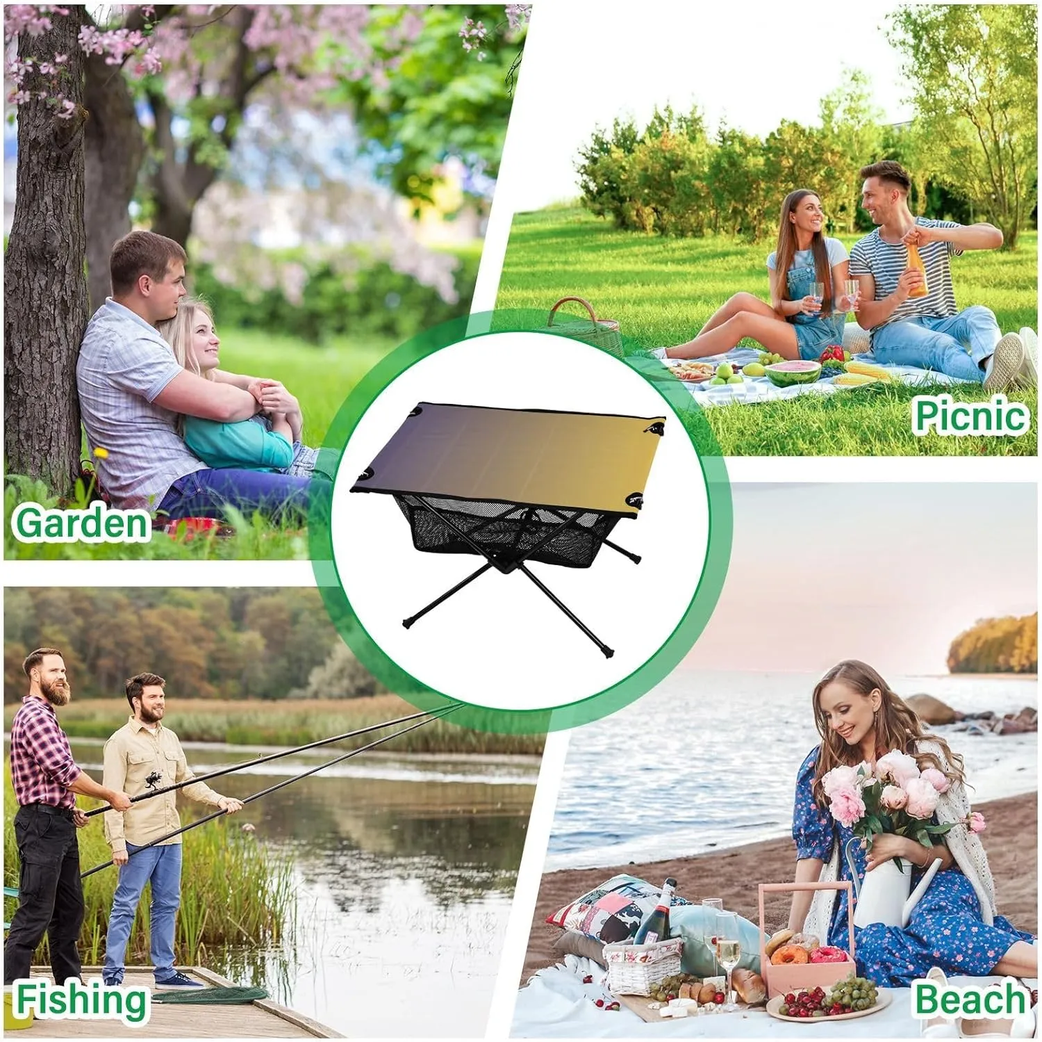Emelivor Purple Yellow Gradient Folding Camping Table Portable Beach Table with Carry Bag Small Craft Table for Picnic Outdoor Fishing Camping Travel