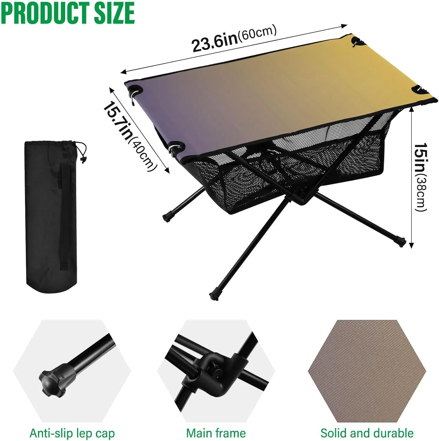 Emelivor Purple Yellow Gradient Folding Camping Table Portable Beach Table with Carry Bag Small Craft Table for Picnic Outdoor Fishing Camping Travel