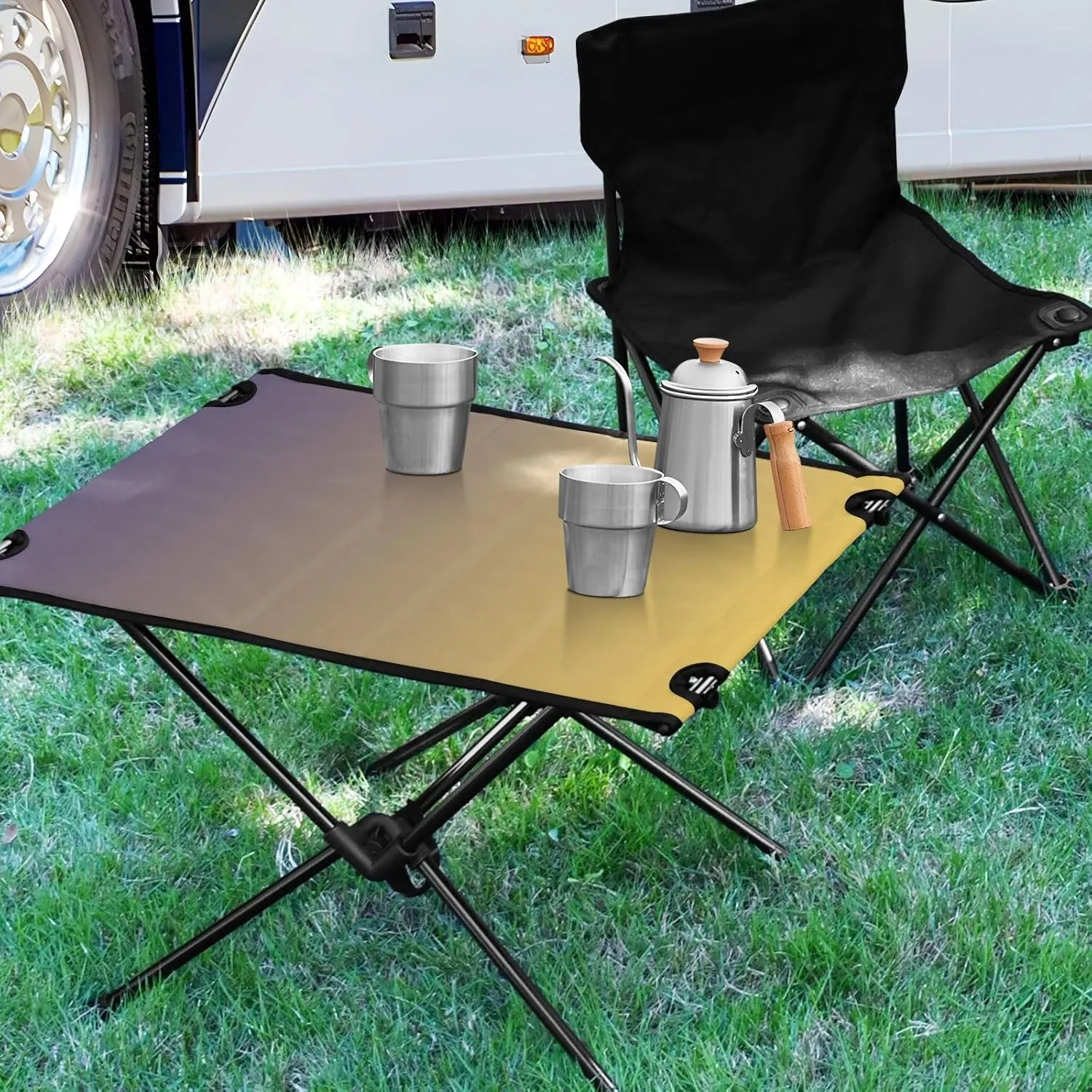 Emelivor Purple Yellow Gradient Folding Camping Table Portable Beach Table with Carry Bag Small Craft Table for Picnic Outdoor Fishing Camping Travel