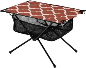 Emelivor Rooibos Tea Red Geometric Morocco Folding Camping Table Portable Beach Table with Carry Bag Small Foldable Table for Camping BBQ Hiking Outdoor Travel