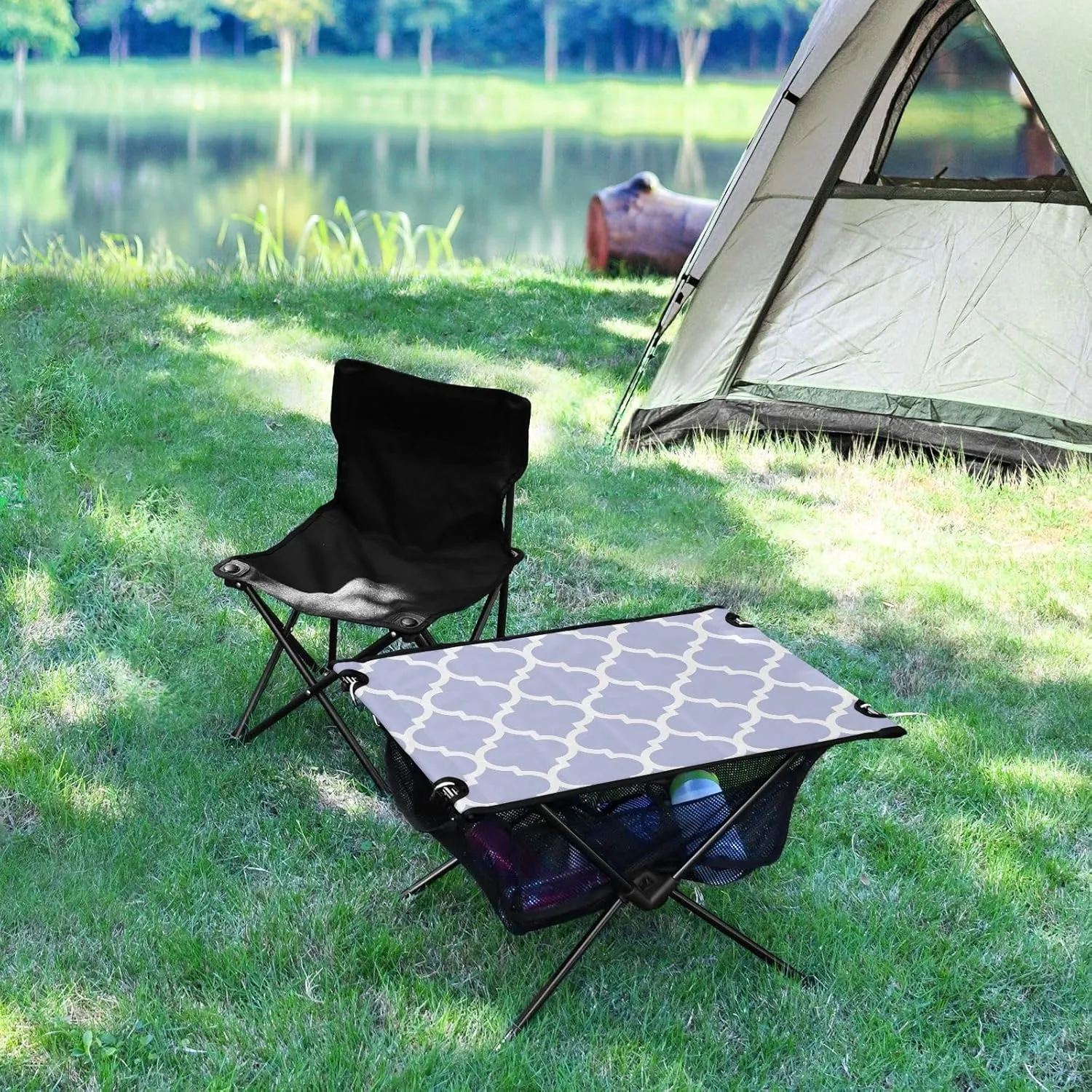 Emelivor Wisteria Purple Geometric Morocco Folding Camping Table Portable Beach Table with Carry Bag Small Craft Table for Camping Hiking Picnic Cooking Travel