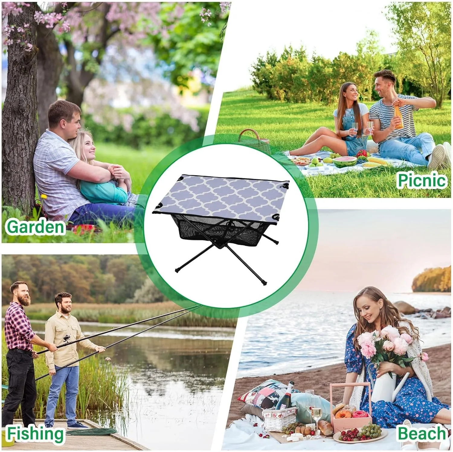 Emelivor Wisteria Purple Geometric Morocco Folding Camping Table Portable Beach Table with Carry Bag Small Craft Table for Camping Hiking Picnic Cooking Travel