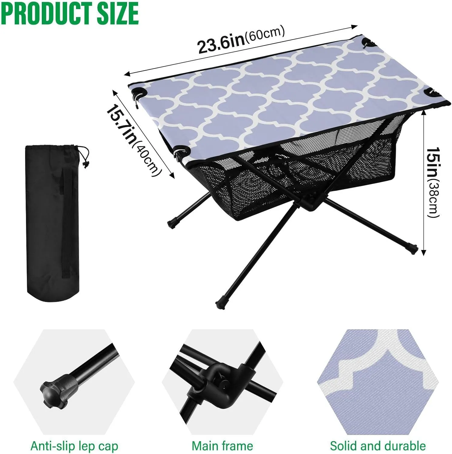 Emelivor Wisteria Purple Geometric Morocco Folding Camping Table Portable Beach Table with Carry Bag Small Craft Table for Camping Hiking Picnic Cooking Travel