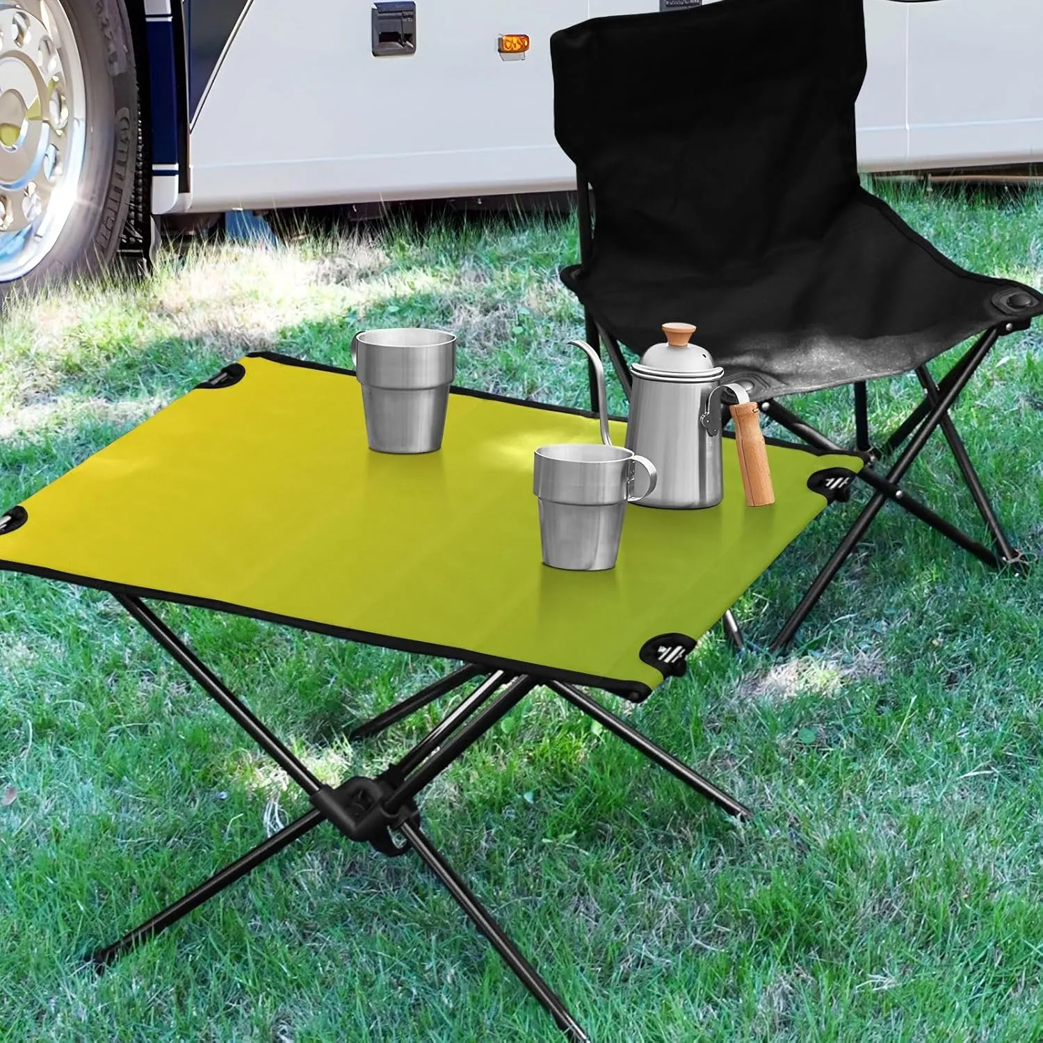 Emelivor Yellow Gradient Folding Camping Table Portable Beach Table with Carry Bag Small Foldable Table for Outdoor Picnic Camping Travel Fishing