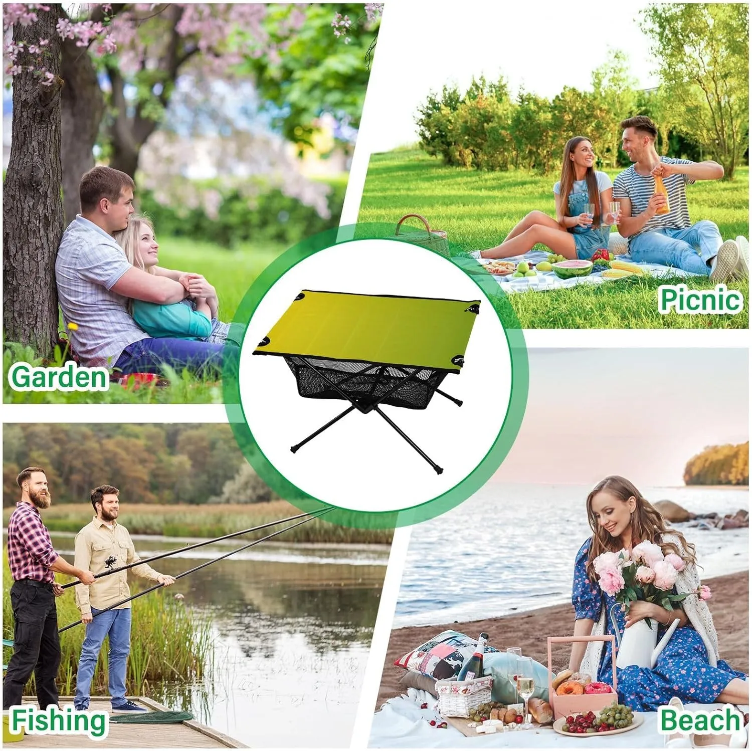 Emelivor Yellow Gradient Folding Camping Table Portable Beach Table with Carry Bag Small Foldable Table for Outdoor Picnic Camping Travel Fishing