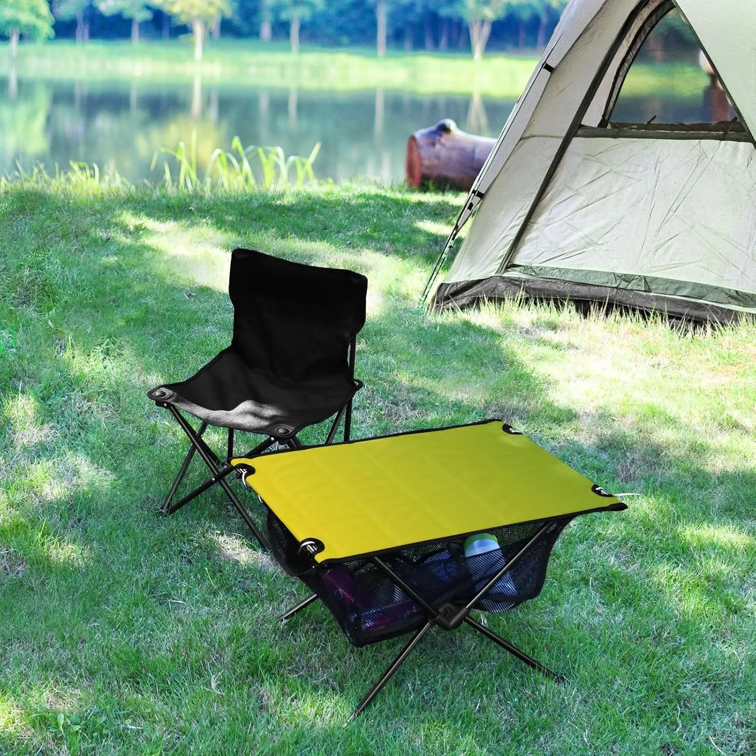 Emelivor Yellow Gradient Folding Camping Table Portable Beach Table with Carry Bag Small Foldable Table for Outdoor Picnic Camping Travel Fishing