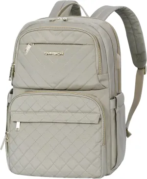 EMPSIGN Laptop Backpack Purse for Women and Men with USB Charging Port, 15.6 Inch Travel Water Resistant Quilted Backpack, High-Capacity 30L Work Business Computer Backpack, Quilted Light khaki